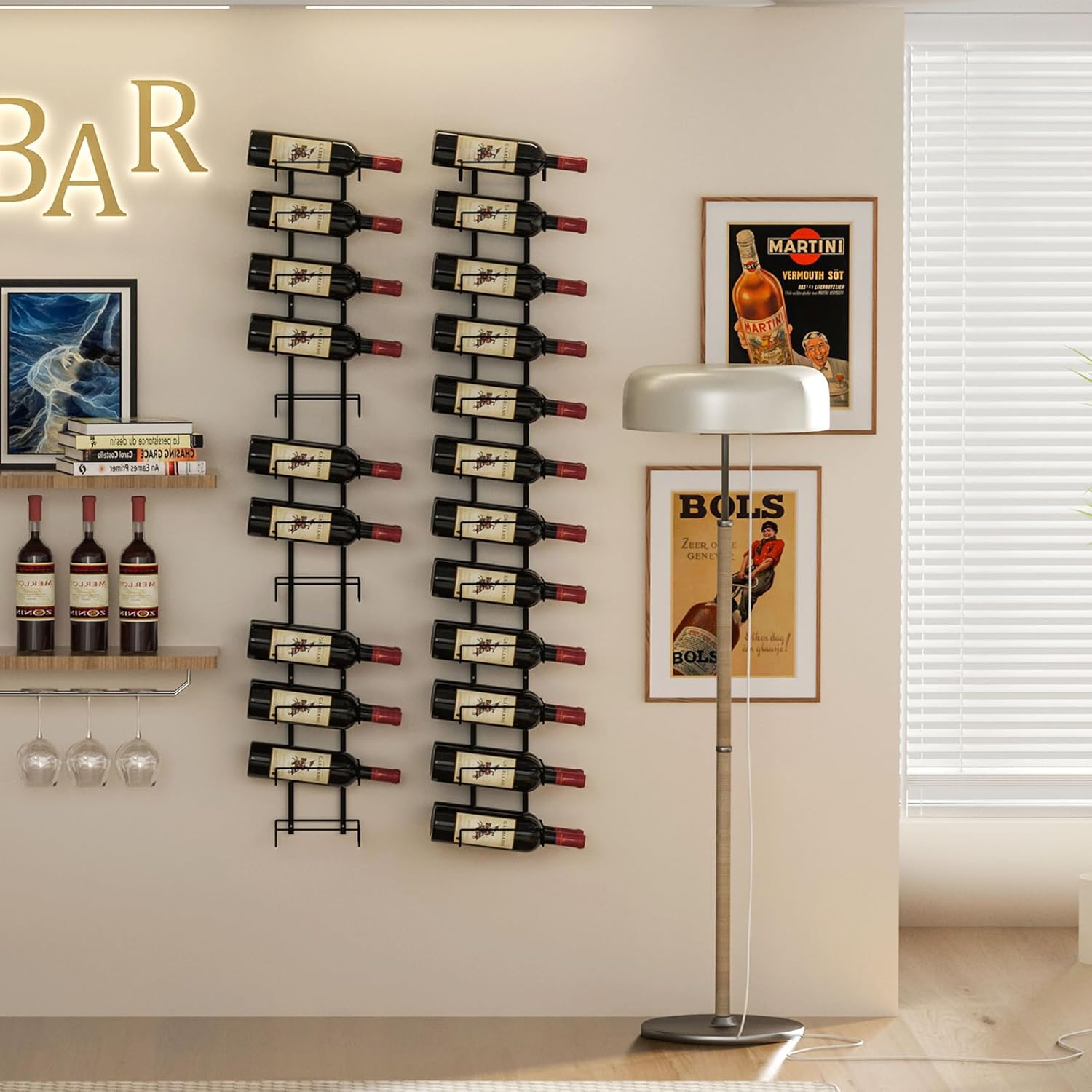 JKsmart 24 Bottles Wall Wine Rack - Matte Black Adjustable