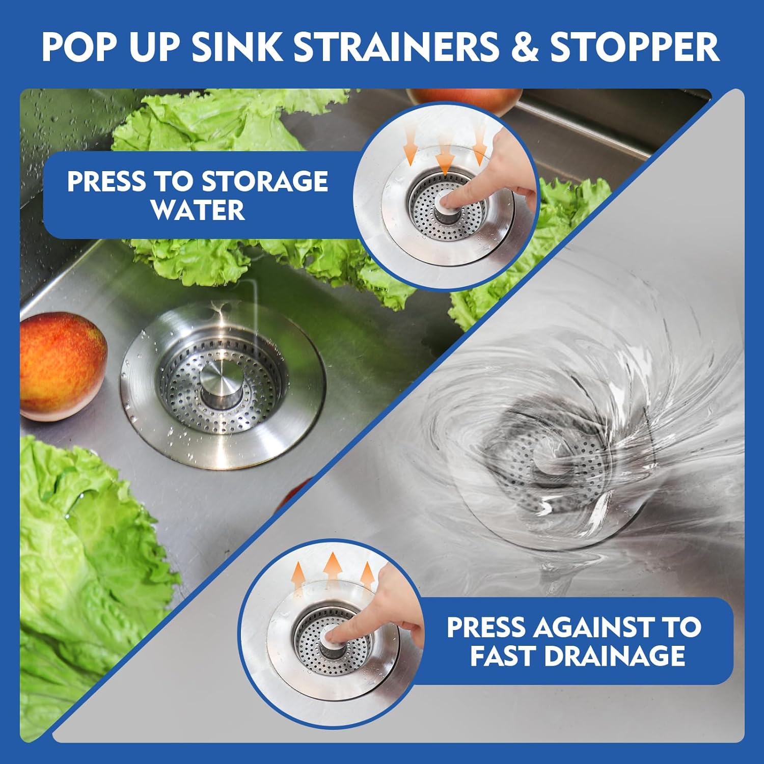 Upgraded 3 in 1 Kitchen Sink Drain Strainer - Stainless Steel