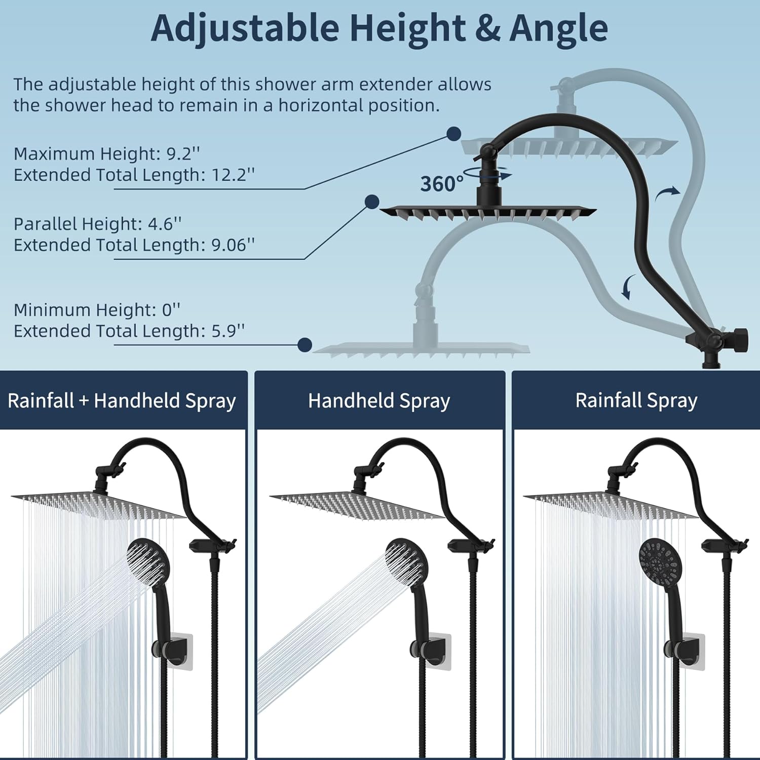 Hibbent All Metal High Pressure 7-Spray Shower Combo