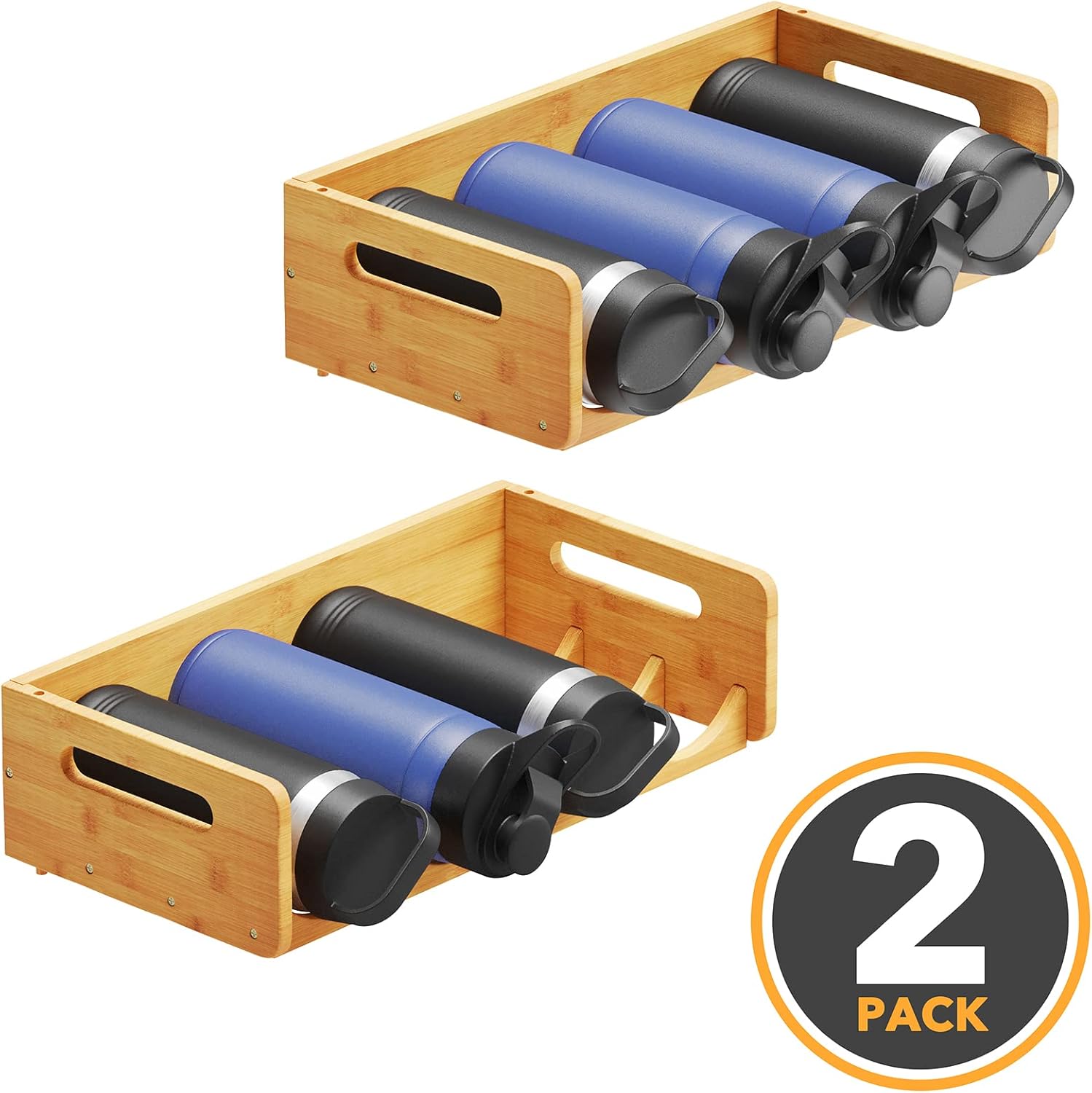 SpaceAid Bamboo Water Bottle Organizer 2 Pack 4-Slot 1