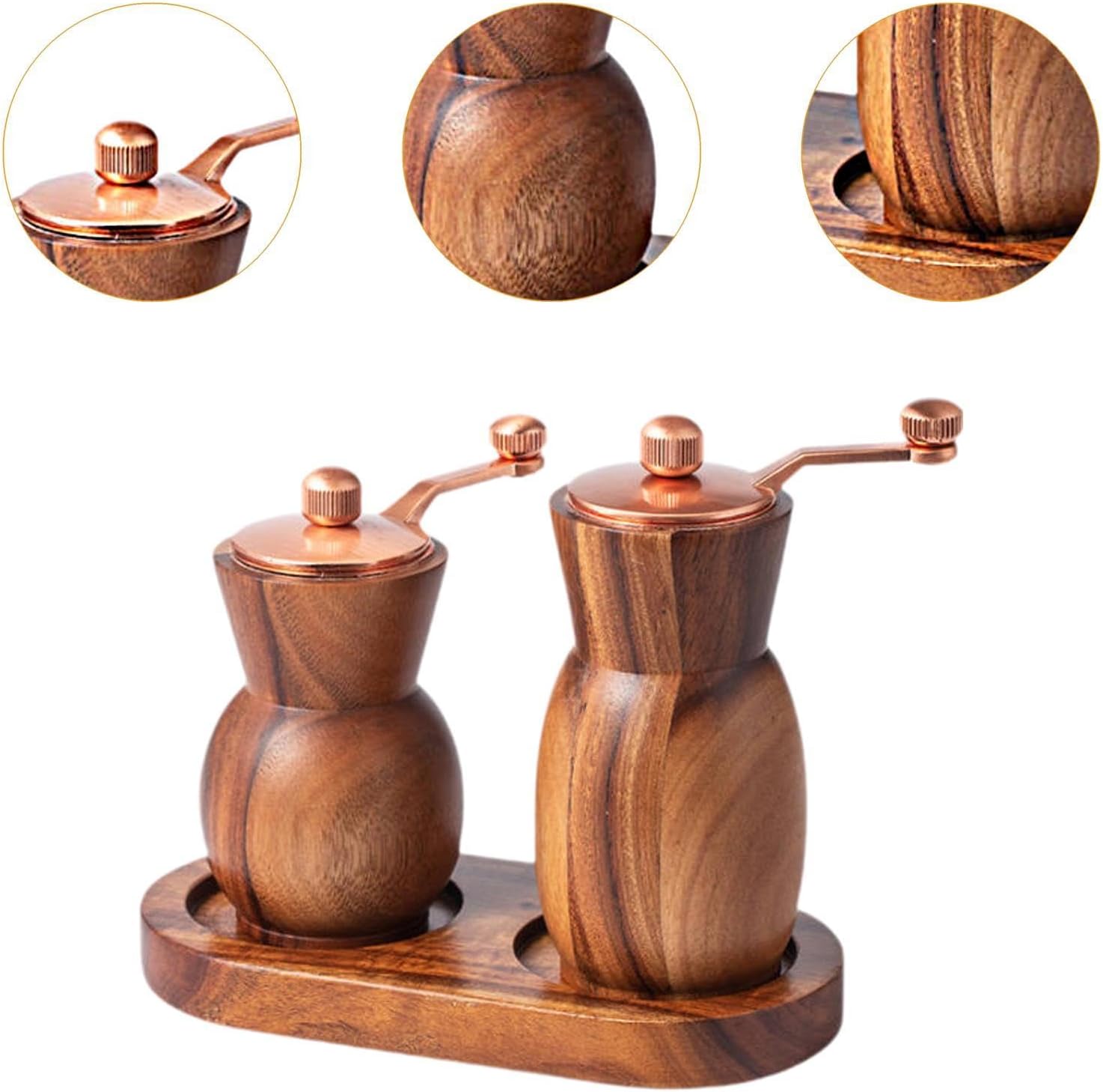 Bothyi Wood Salt Mill Set with Adjustable Coarseness and Tray