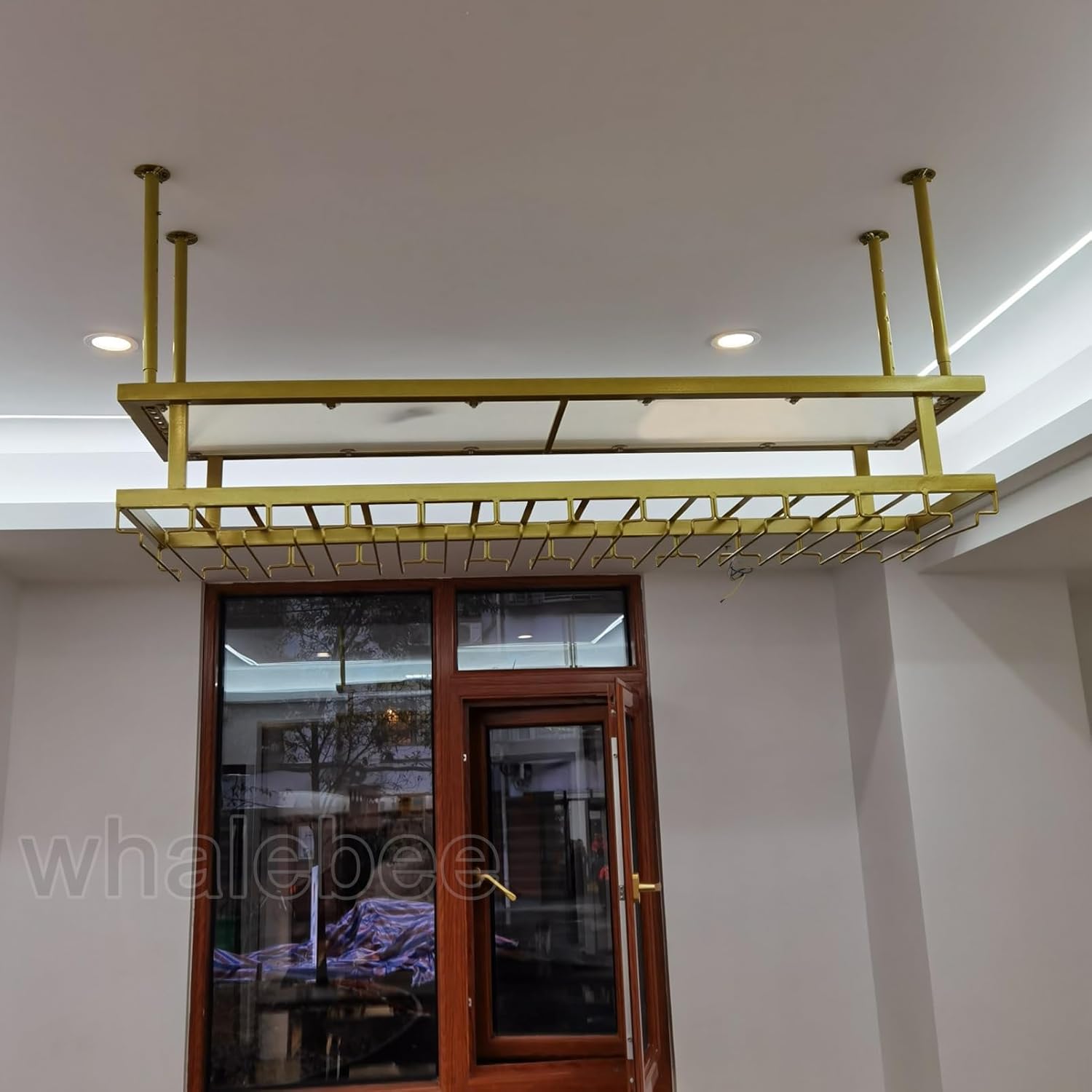 Whalebee Metal Wine Glass Ceiling Rack with 2 Tiers
