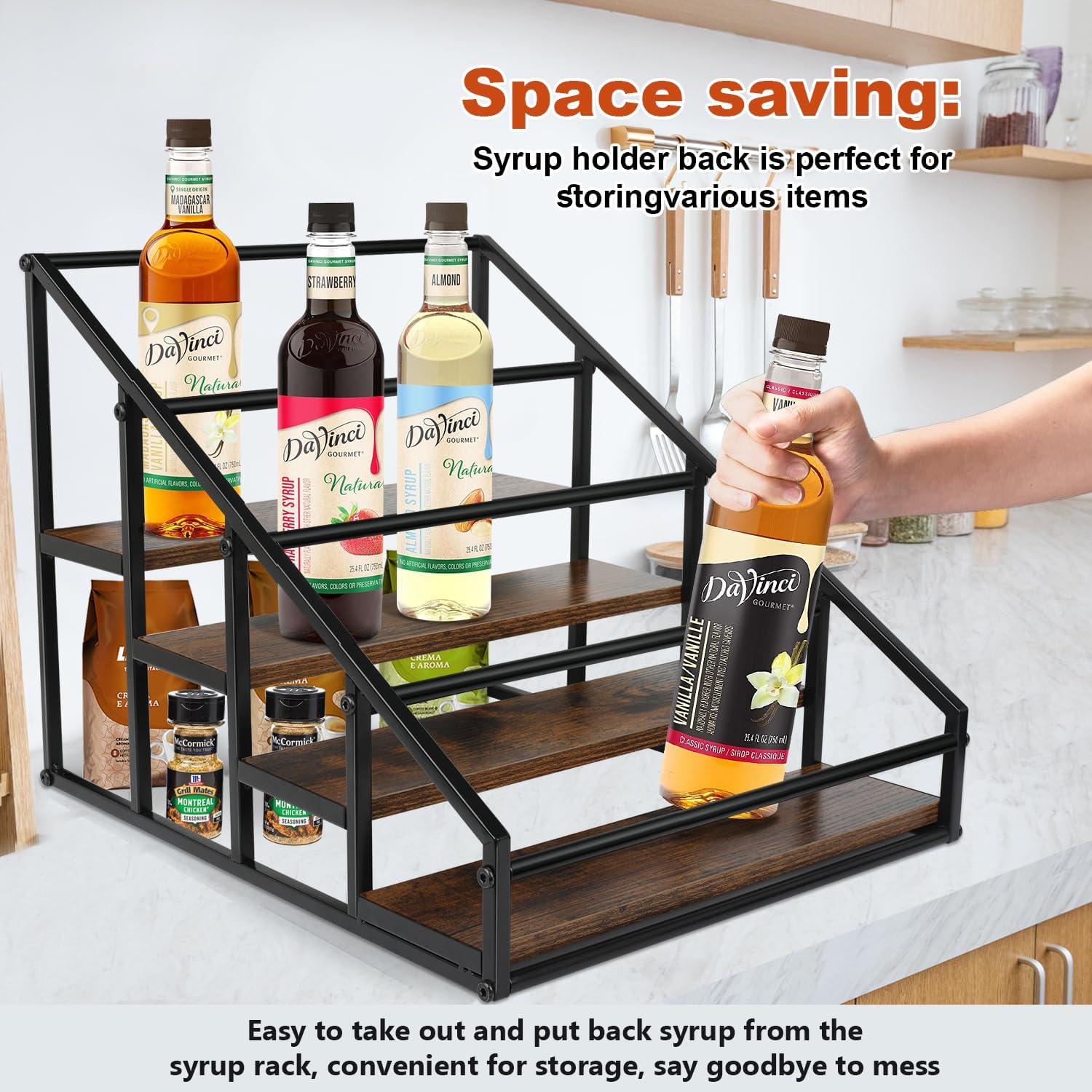 Coffee Syrup Rack Organizer 2 Packs 4 Tier 16 Bottle Holder