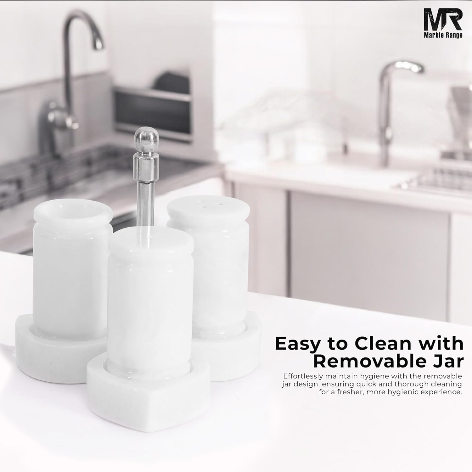 Marble Salt and Pepper Shakers Set with Holder