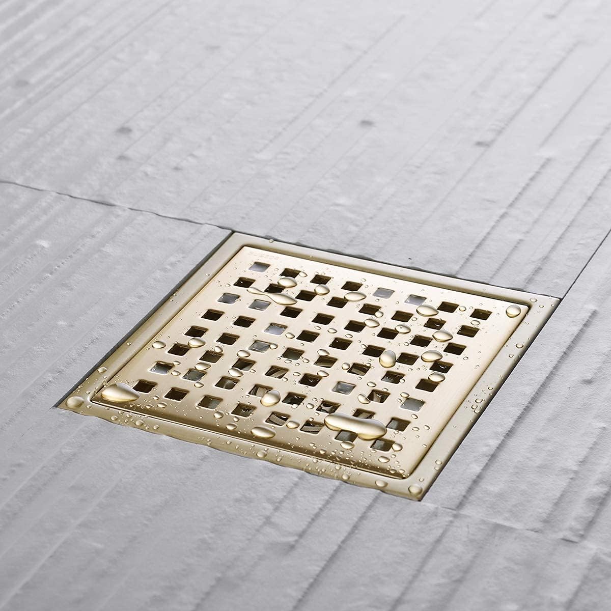 6 Square Stainless Steel Shower Drain with Brushed Gold Finish