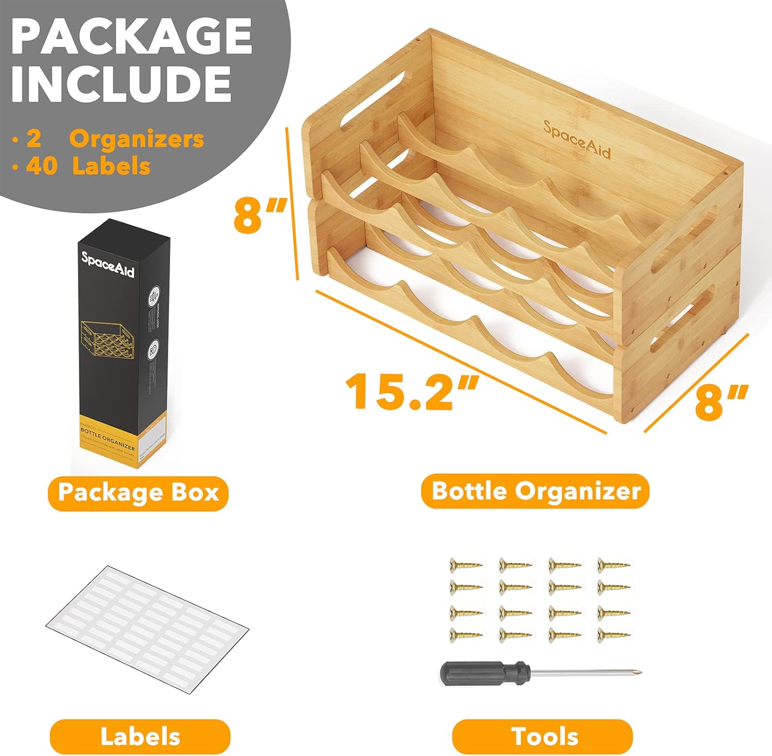 SpaceAid Bamboo Water Bottle Organizer 2 Pack 4-Slot 1