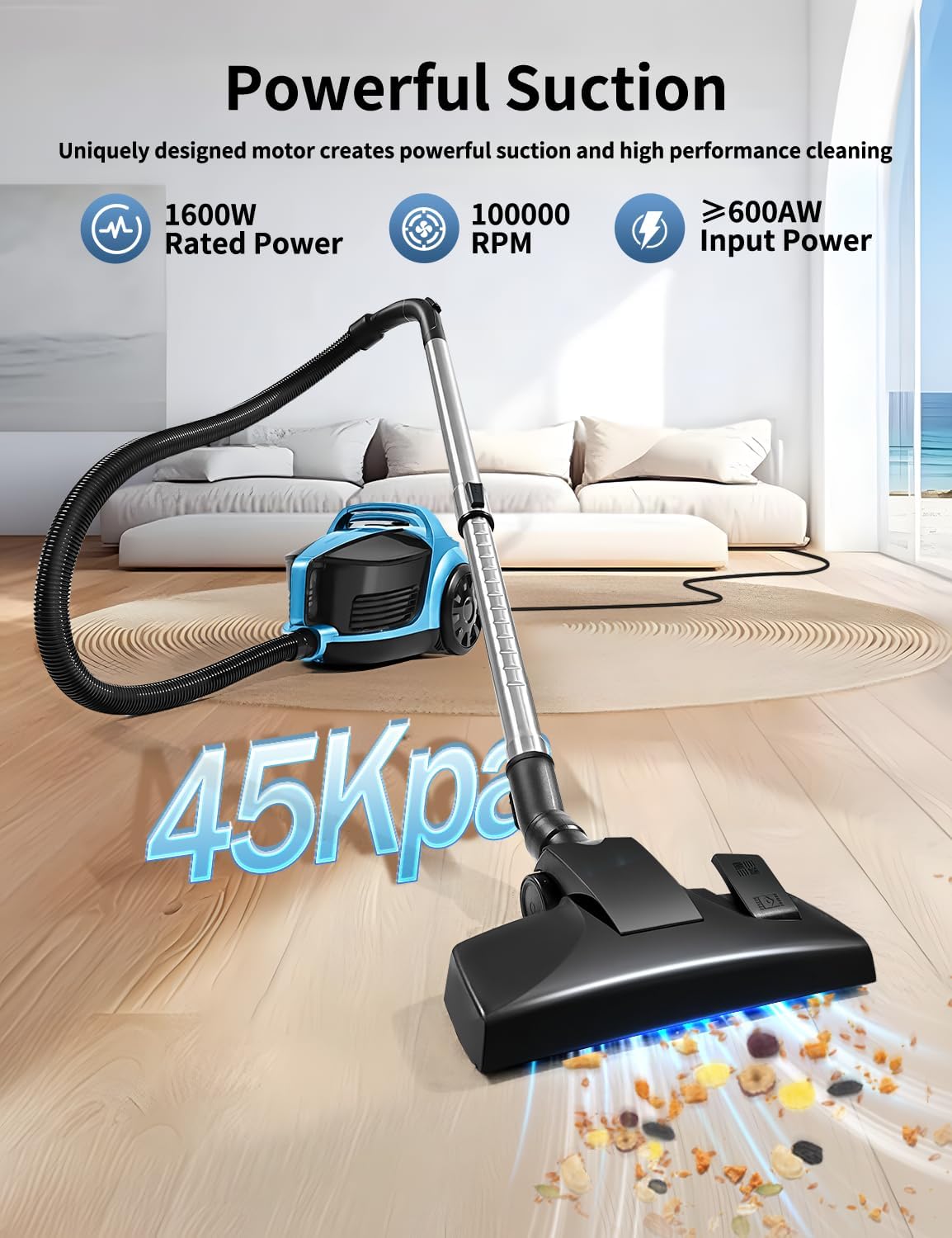 Sweepcent Canister Vacuum Cleaner 1600W Heavy Duty