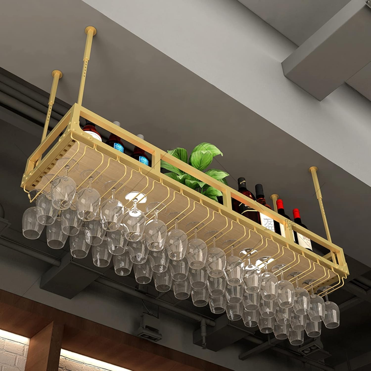 Generic Adjustable Ceiling Wine Rack with Glass