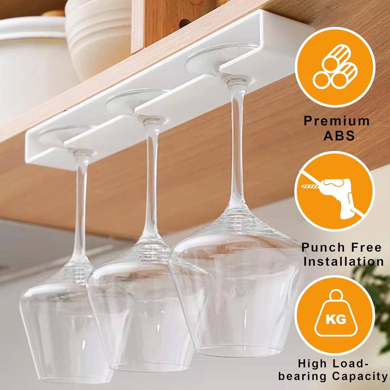 AQJUNONG 2 Pack Wine Glass Holder No Drilling Under Cabinet Rack 1