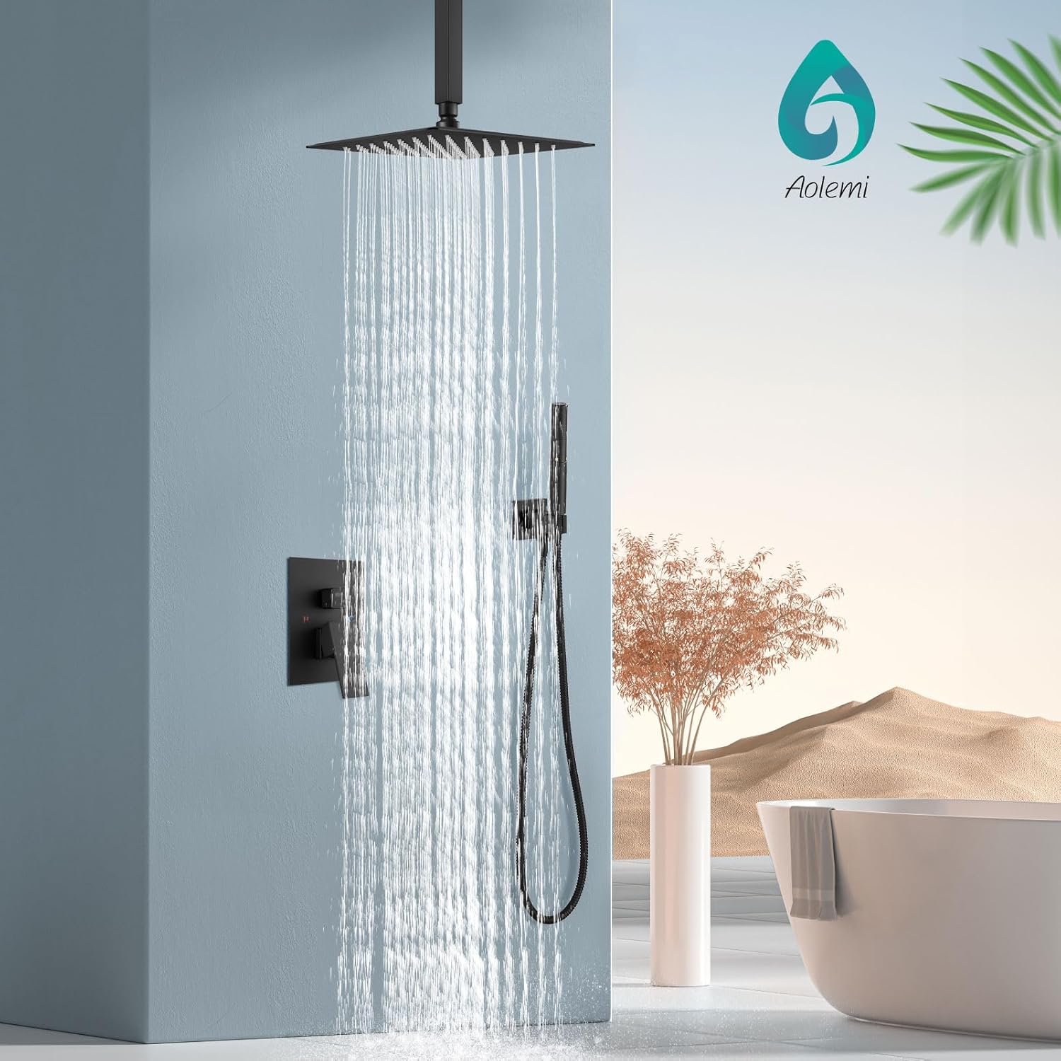 Aolemi Ceiling Mount Shower System with Rainfall Head and Handheld
