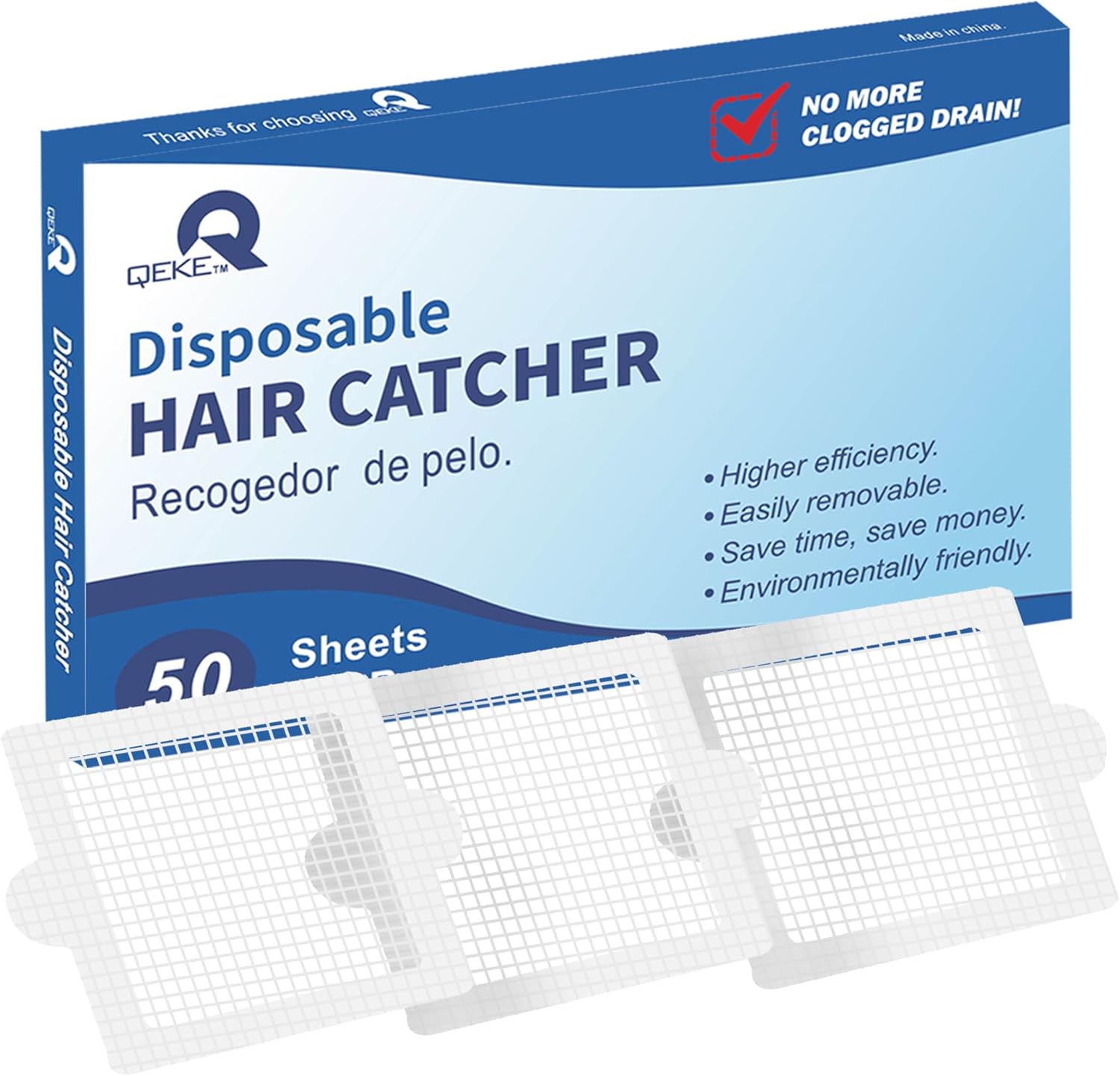 Qeke Disposable Hair Catcher Shower Drain Stickers 50 Pack 41 Inch Square