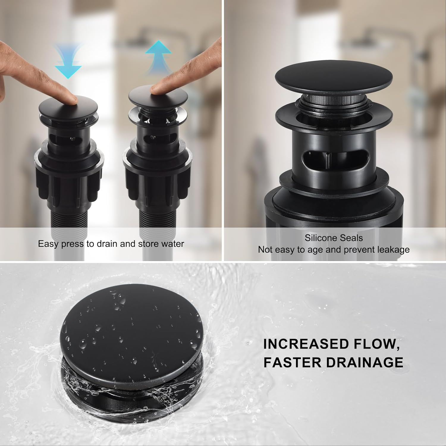 Jorilaisa Pop Up Drain Stopper Matte Black