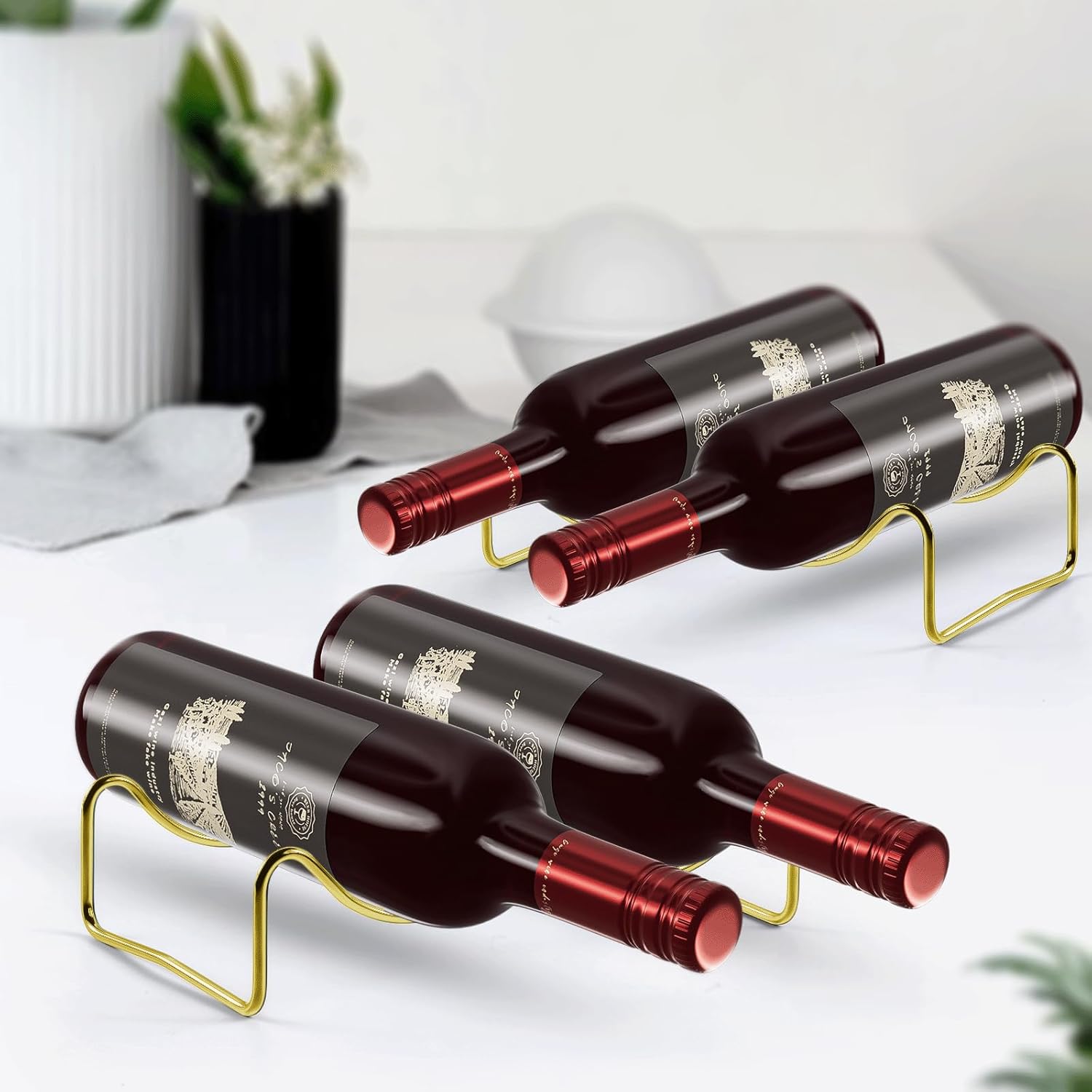 TONLEA 2-Bottle Wine Rack Metal Wine Holder Gold Finish