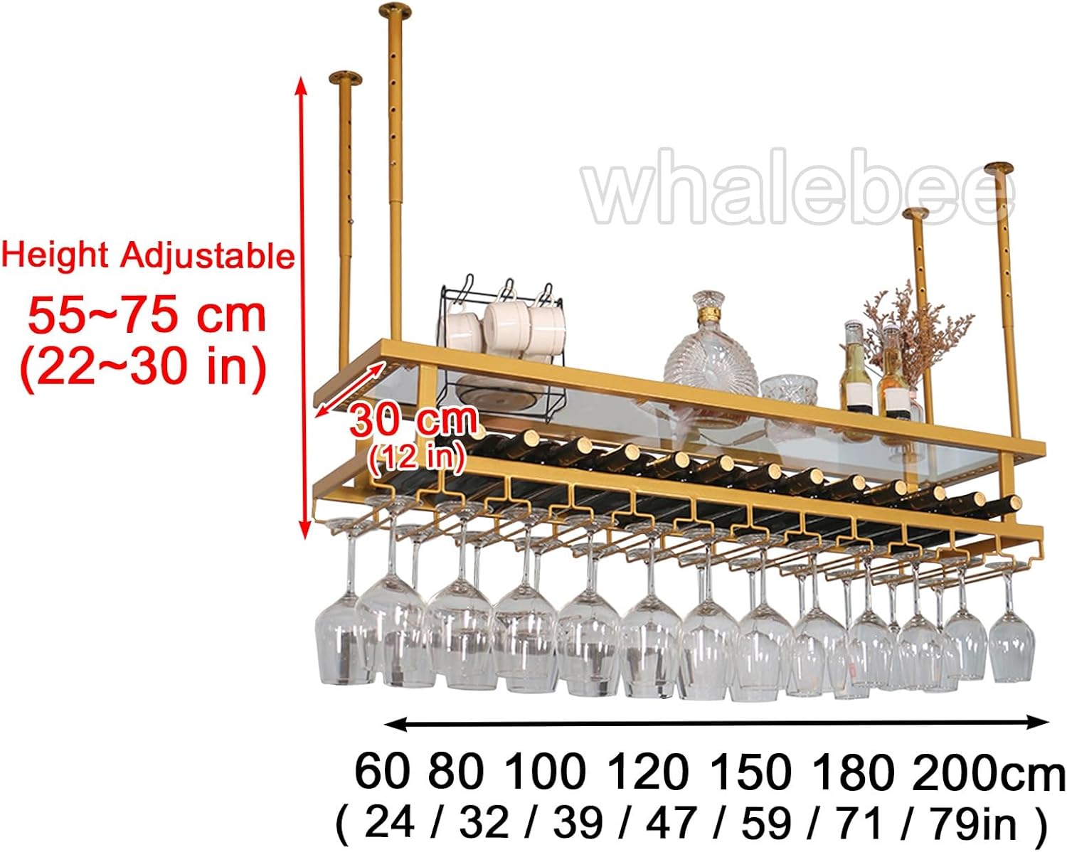Whalebee Metal Wine Glass Ceiling Rack with 2 Tiers