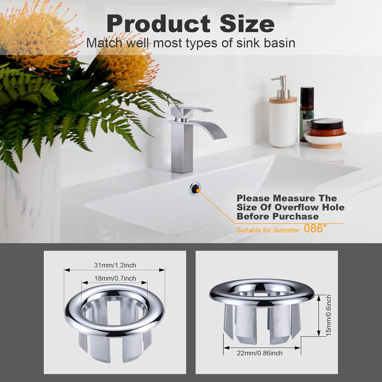 2 Pack Sink Overflow Ring Chrome