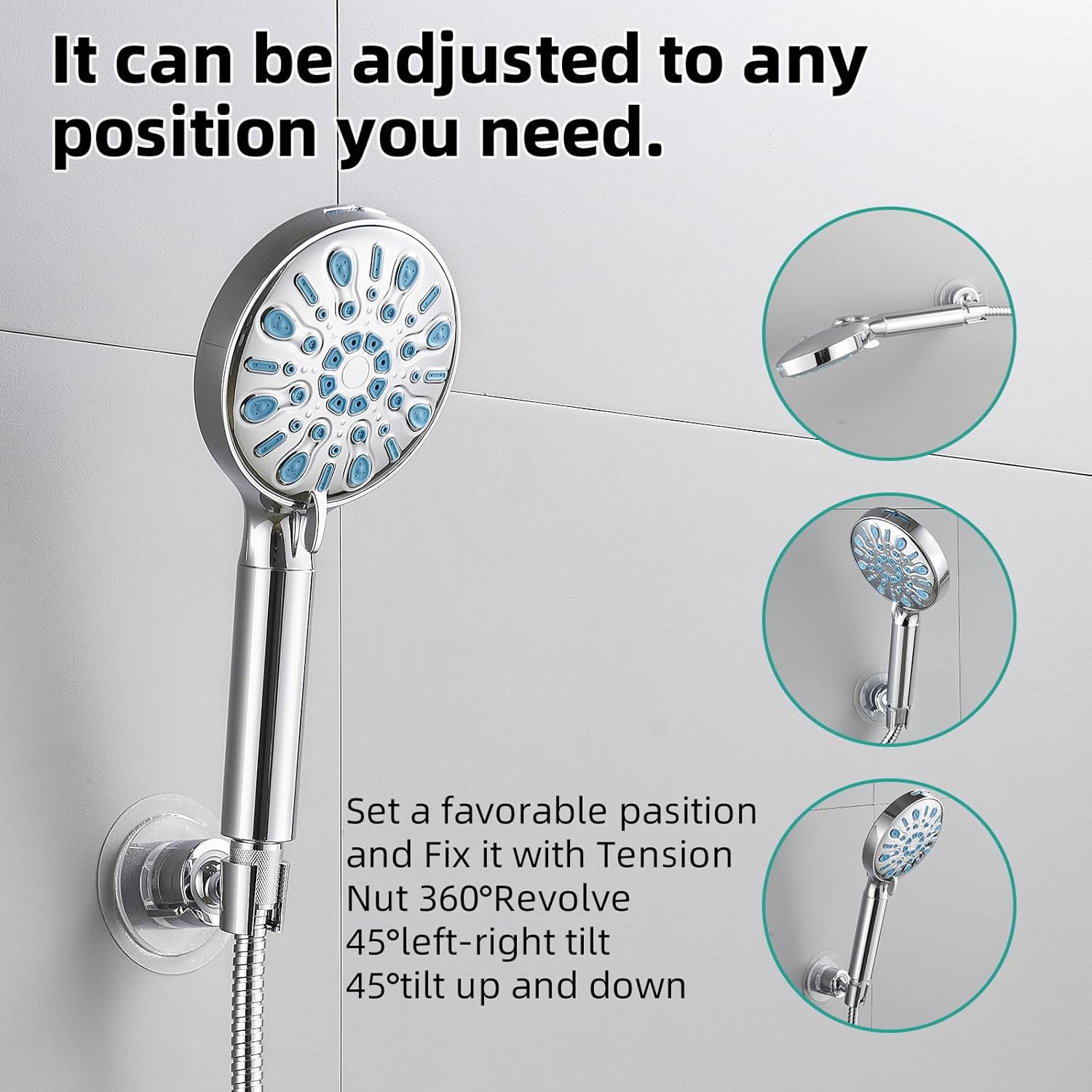 Cobbe Wall Mount Shower Head Holder - 360 Adjustable Chrome