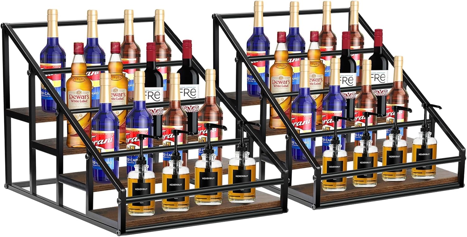 Coffee Syrup Rack Organizer 2 Packs 4 Tier 16 Bottle Holder
