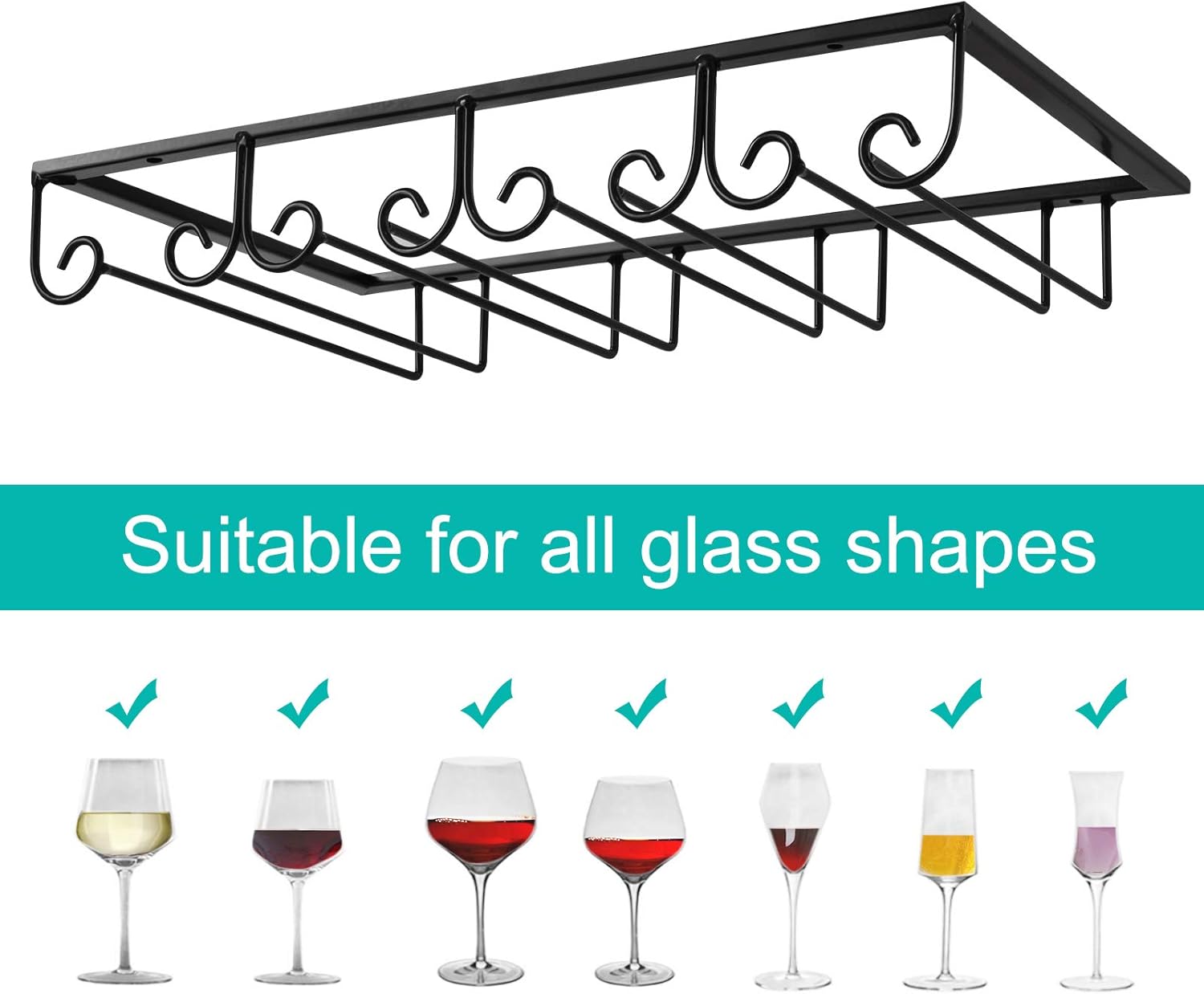 MOCOUM Stemware Hanger 4 Rows 2 Pack Black