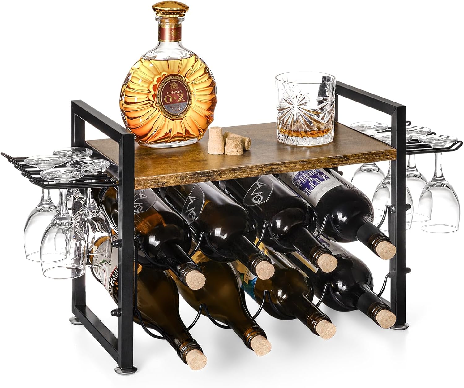 Vilaxing 8-Bottle Wine Rack with 12 Glass Holder