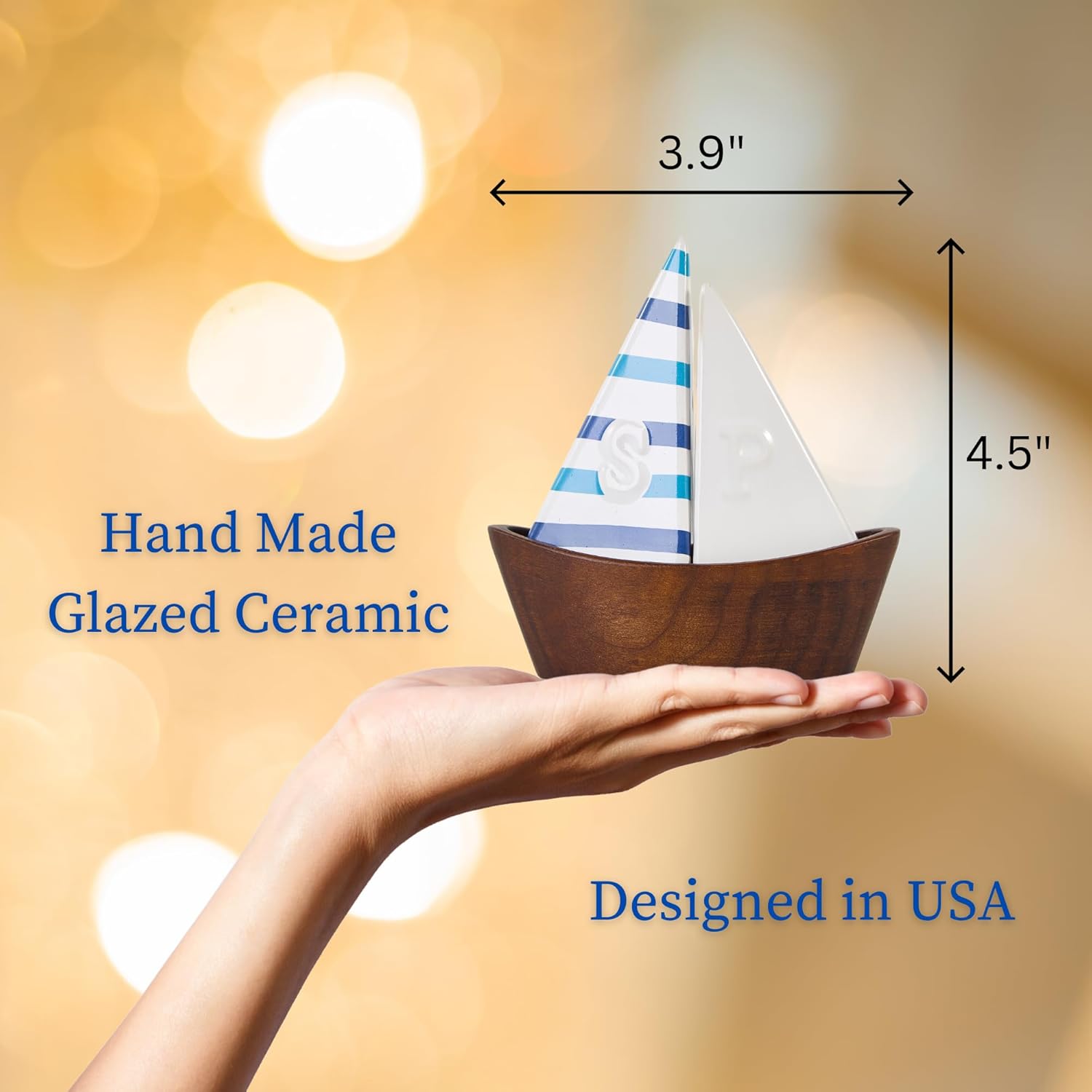 UNEAK Handcrafted Ceramic Sailboat Salt and Pepper Set
