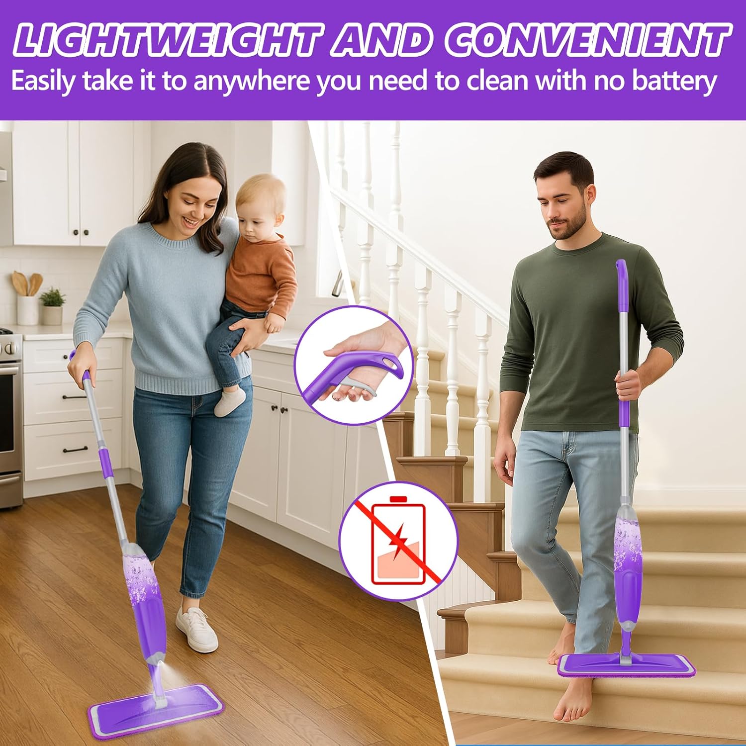 HOMTOYOU Spray Mop with 3 Microfiber Pads for Multi-Surface Cleaning 1