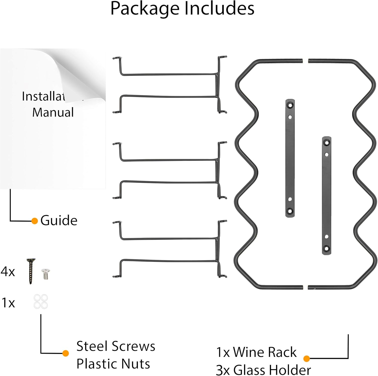 Wallniture Piccola Under Cabinet Wine Rack Glasses Holder