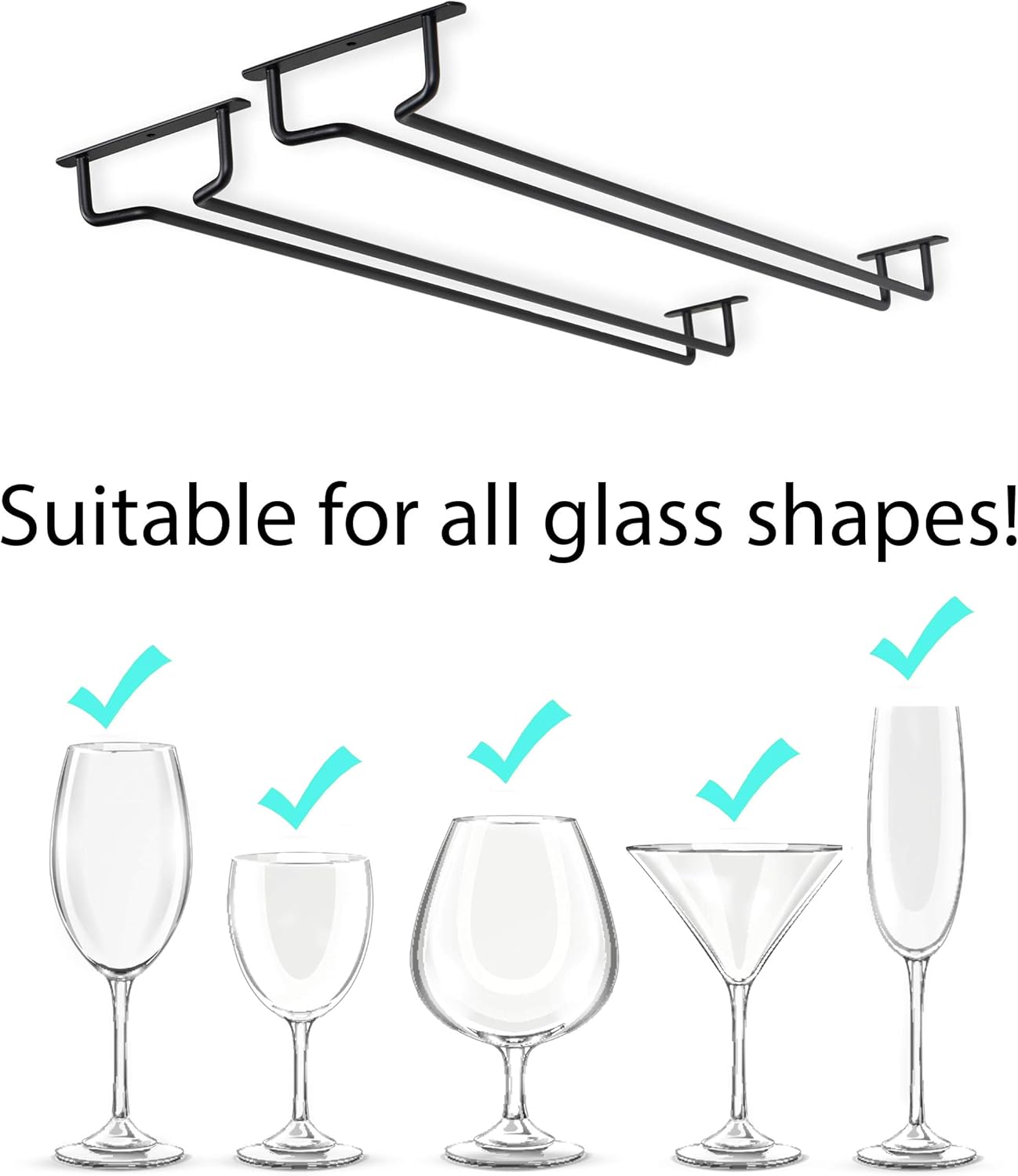 Wallniture Brix Wine Glass Holder Set of 2 Black Iron 17 Inch 1