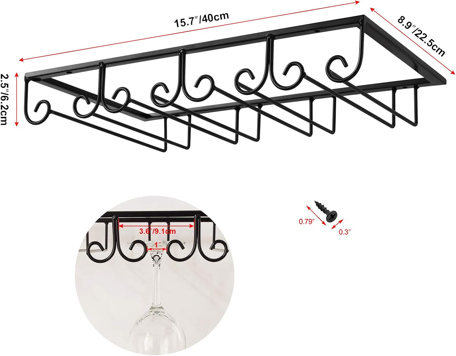 MOCOUM Stemware Hanger 4 Rows 2 Pack Black