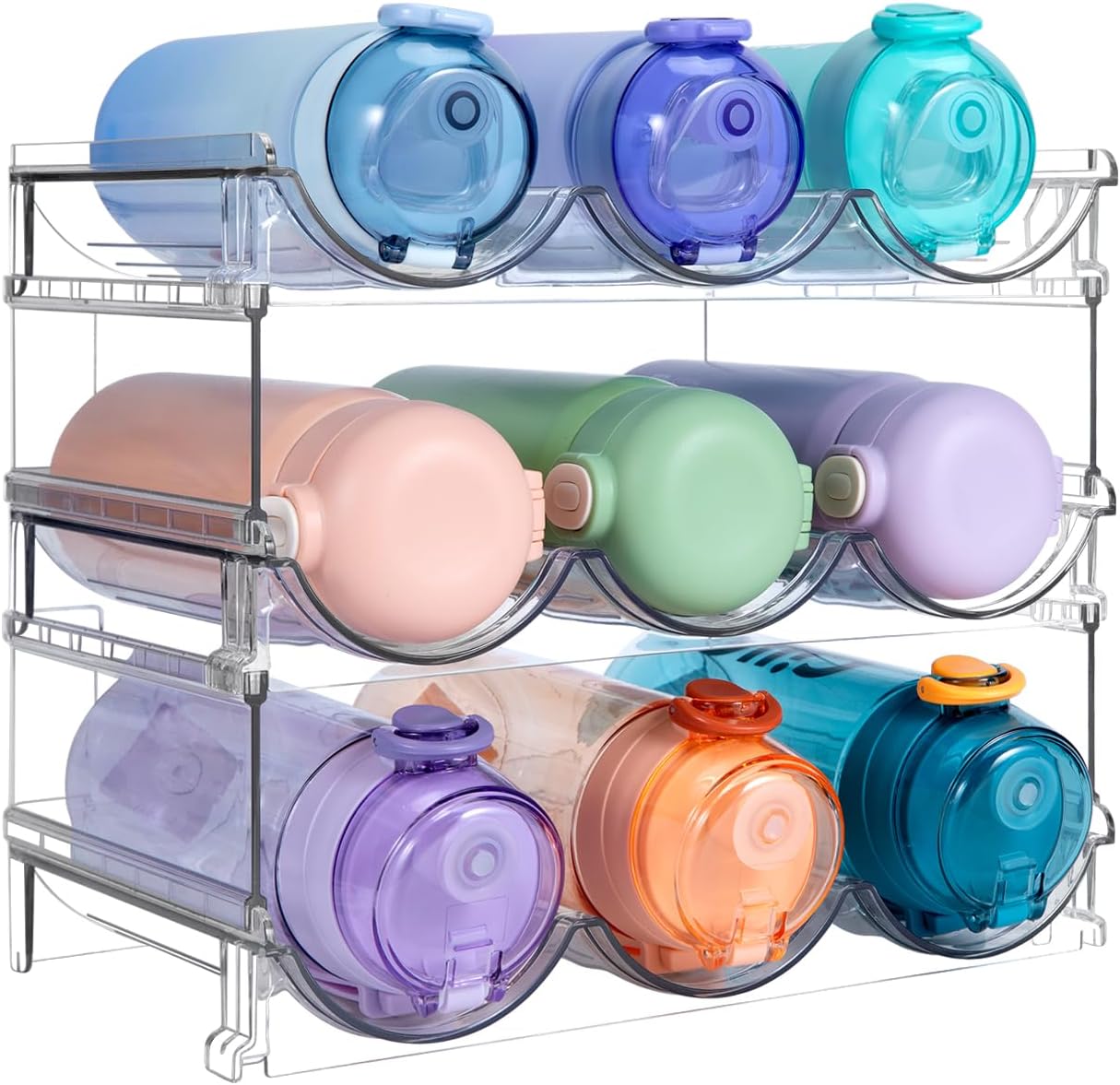 3 Pack Stackable Water Bottle Storage Rack for Kitchen Fridge