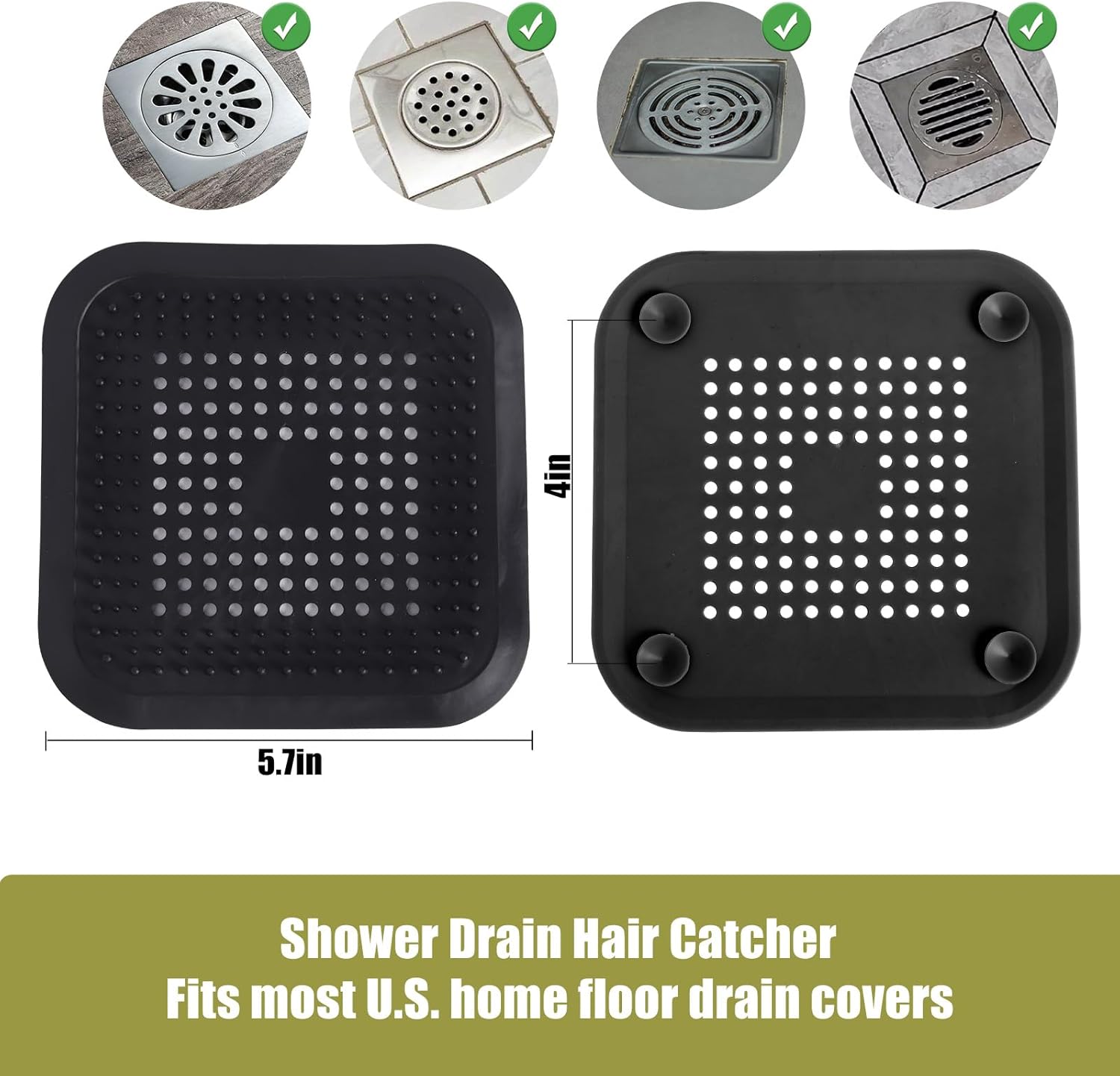 Flasidu Tub Drain Cover Hair Catcher 2 Black