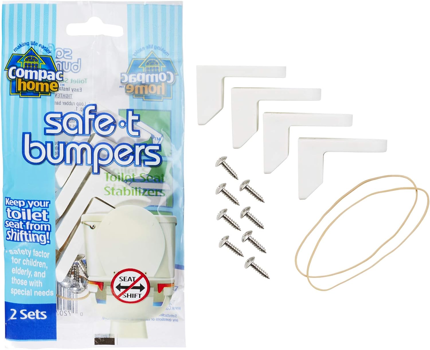 COMPAC HOME Safe-T-Bumpers - Toilet Seat Stabilizers 2 Count White