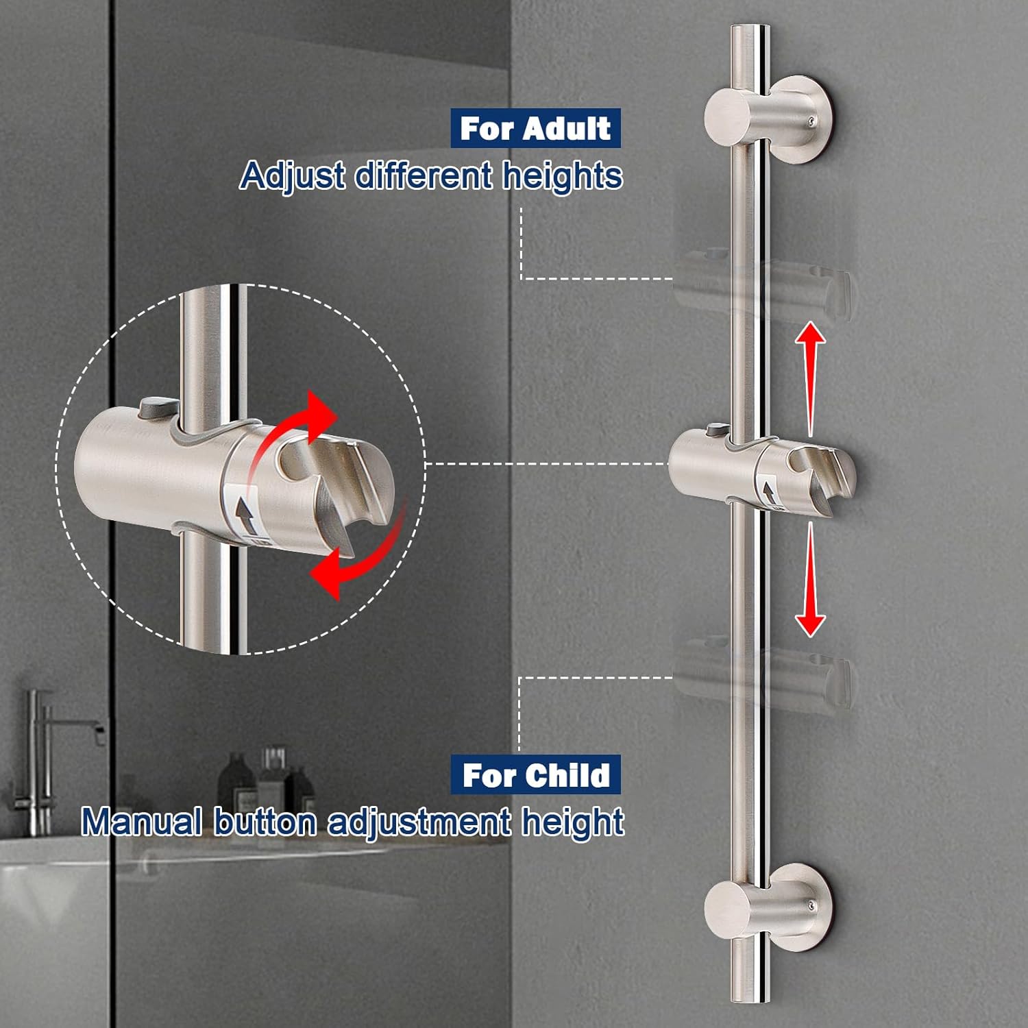 NearMoon Adjustable Shower Slide Bar with Handheld Holder