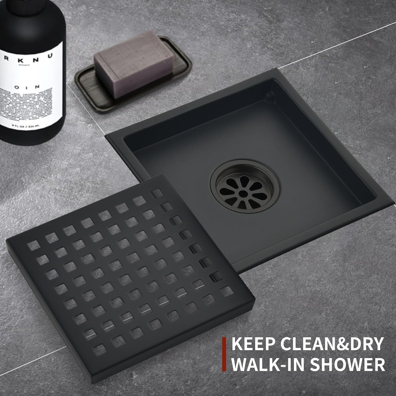 6 Inch Square Shower Drain with Flange and Hair Strainer