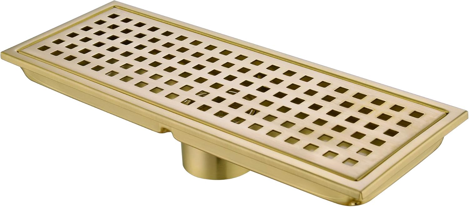 Linear Shower Floor Drain Brushed Gold 12-inch
