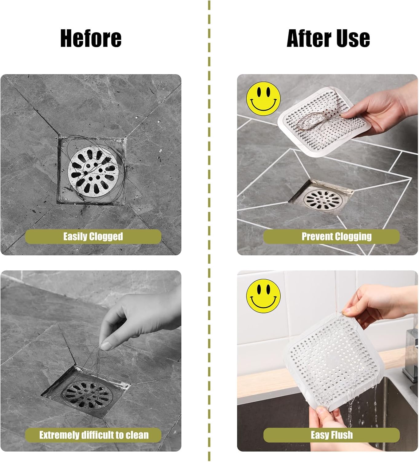 Flasidu Tub Drain Cover Hair Catcher 2 Black