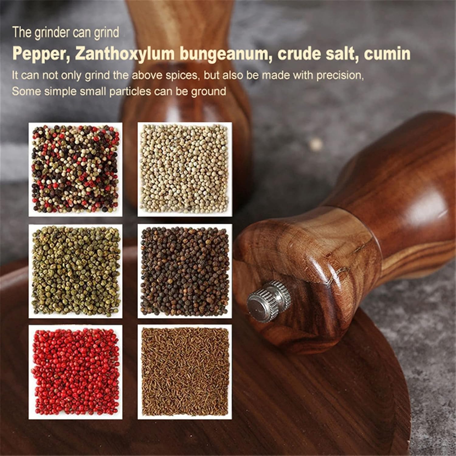 Wooden Pepper and Salt Grinder Set with Hand Crank Holder