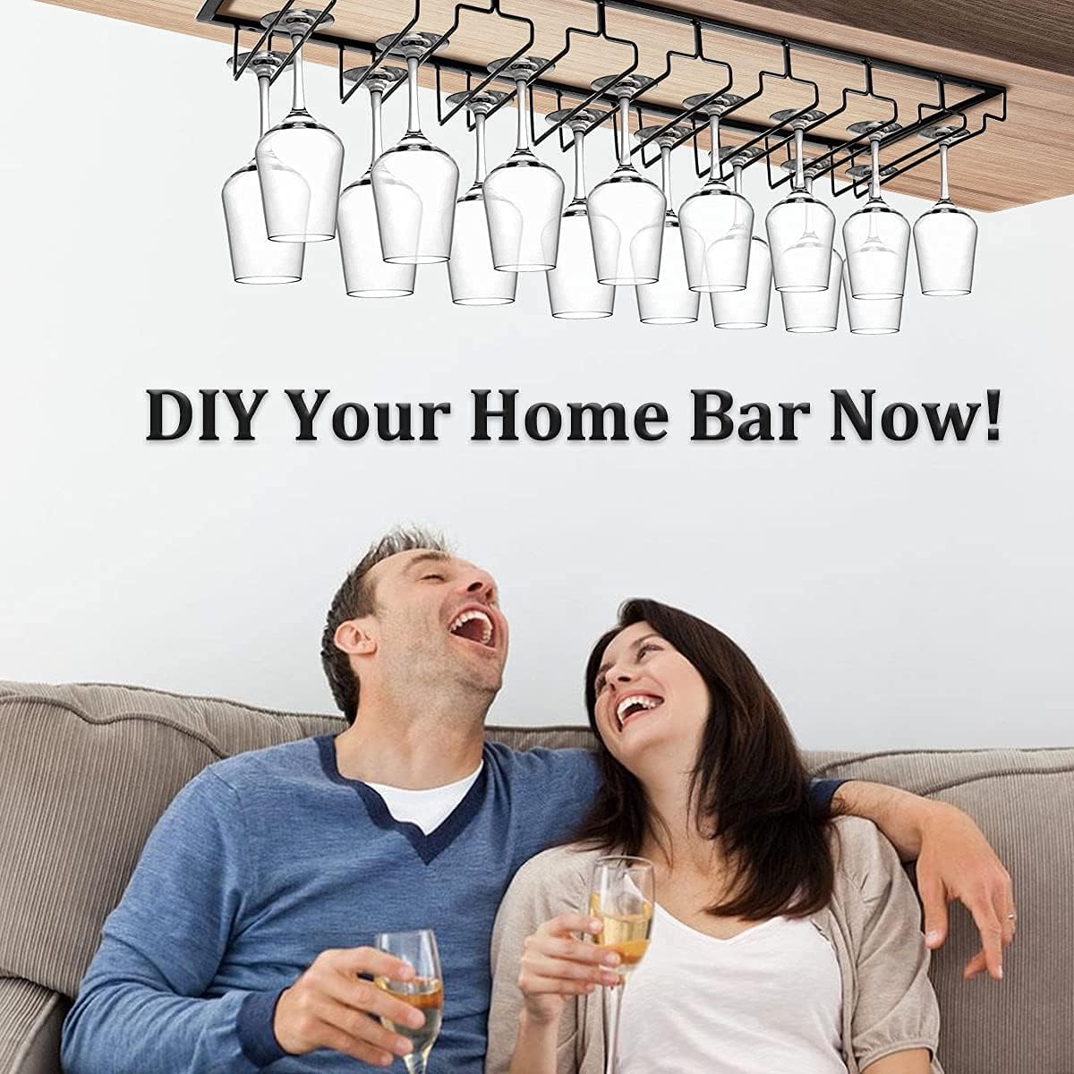 Xverycan Wine Glass Rack Under Cabinet 8 Row Metal Stemware Holder