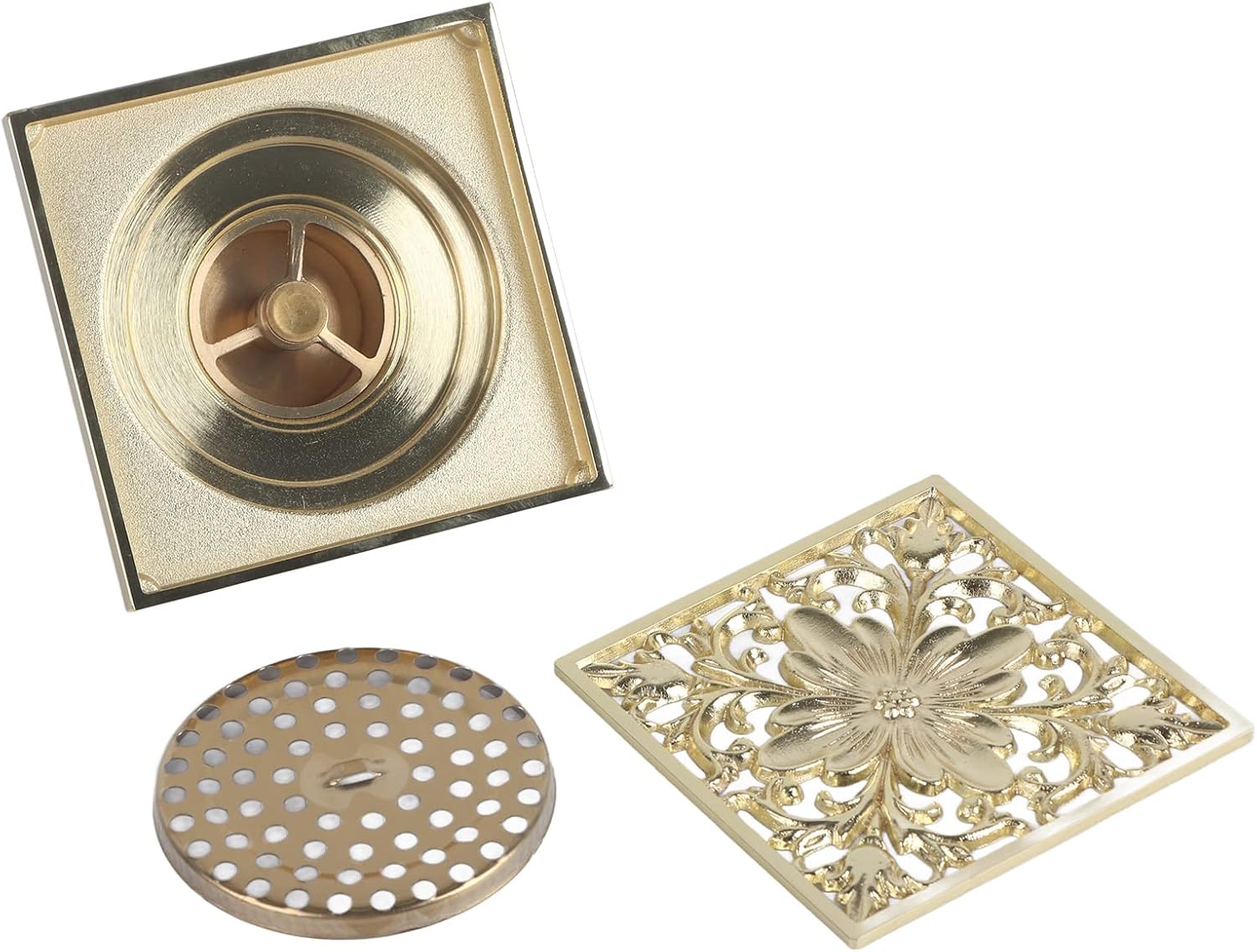 Antique Brass Square Floor Drain with Strainer