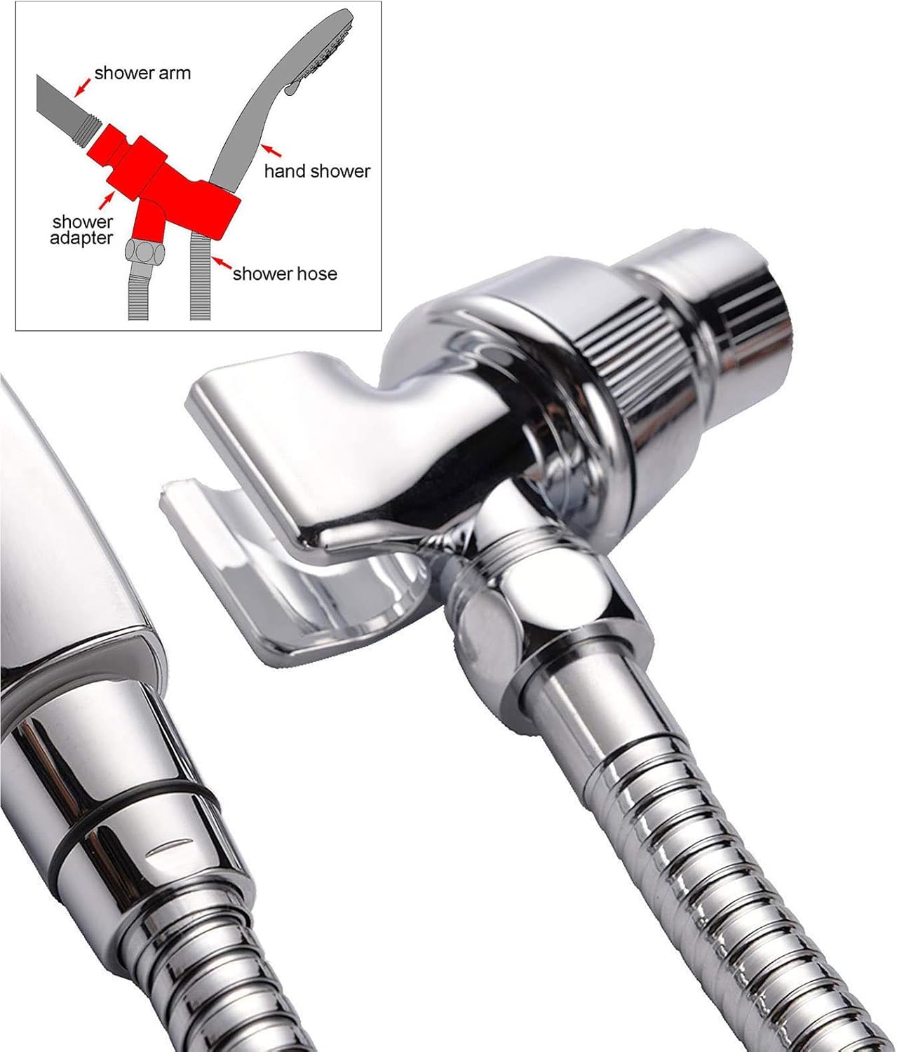 6 Functions Handheld Shower Head Set with Stop Button and Chrome Hose Bracket