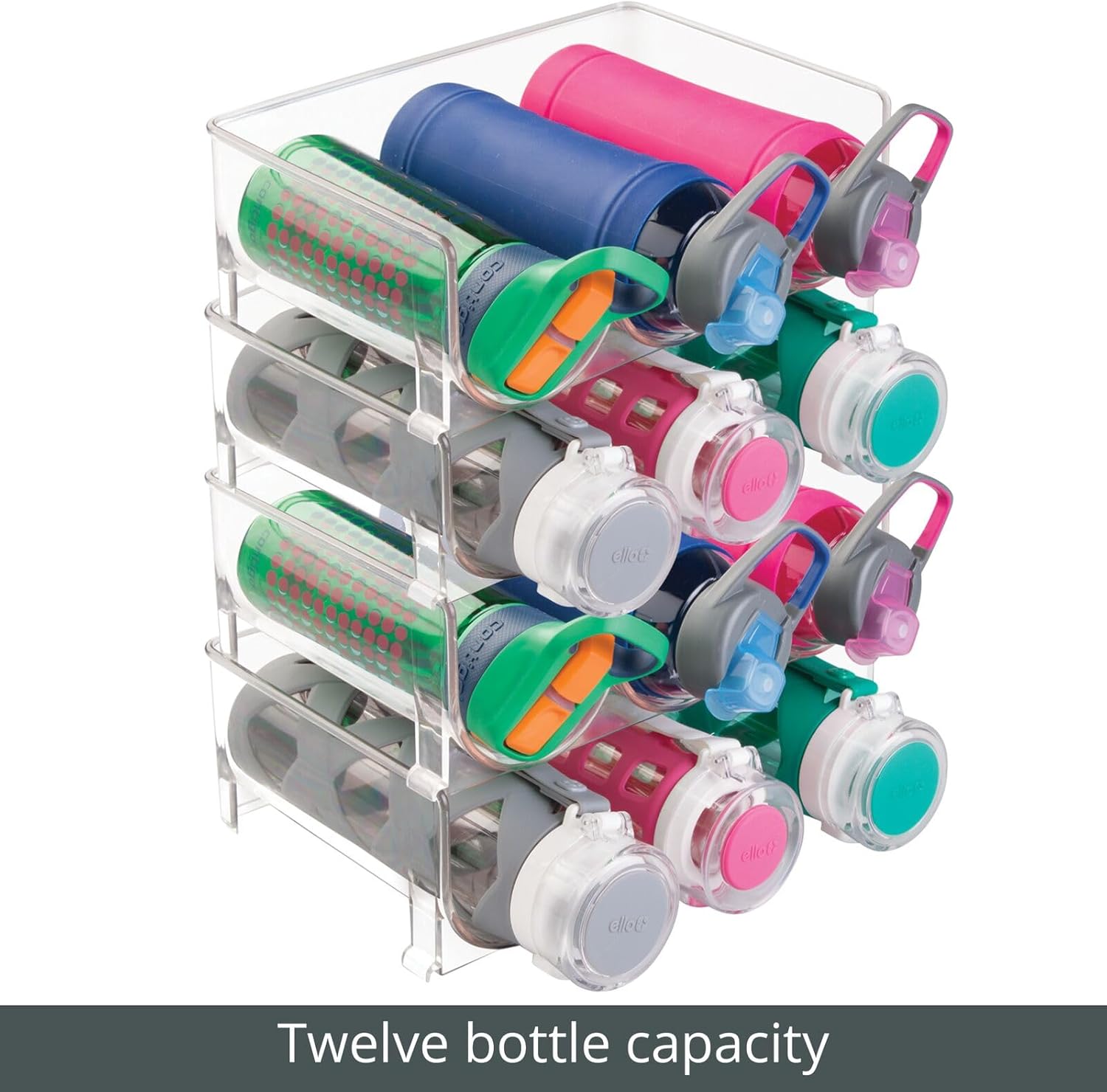 mDesign Plastic Free-Standing Stackable 3 Bottle Holder - Clear 4 Pack 1