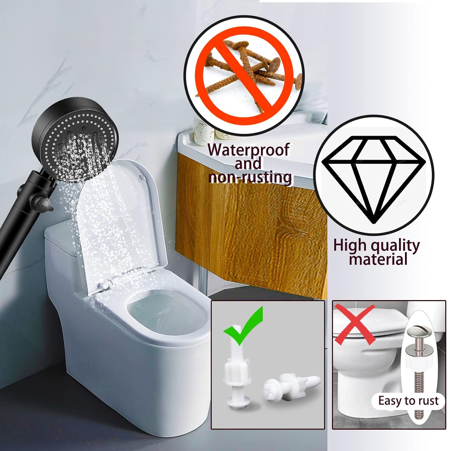 2Pack Universal Toilet Seat Screws Replacement White Plastic