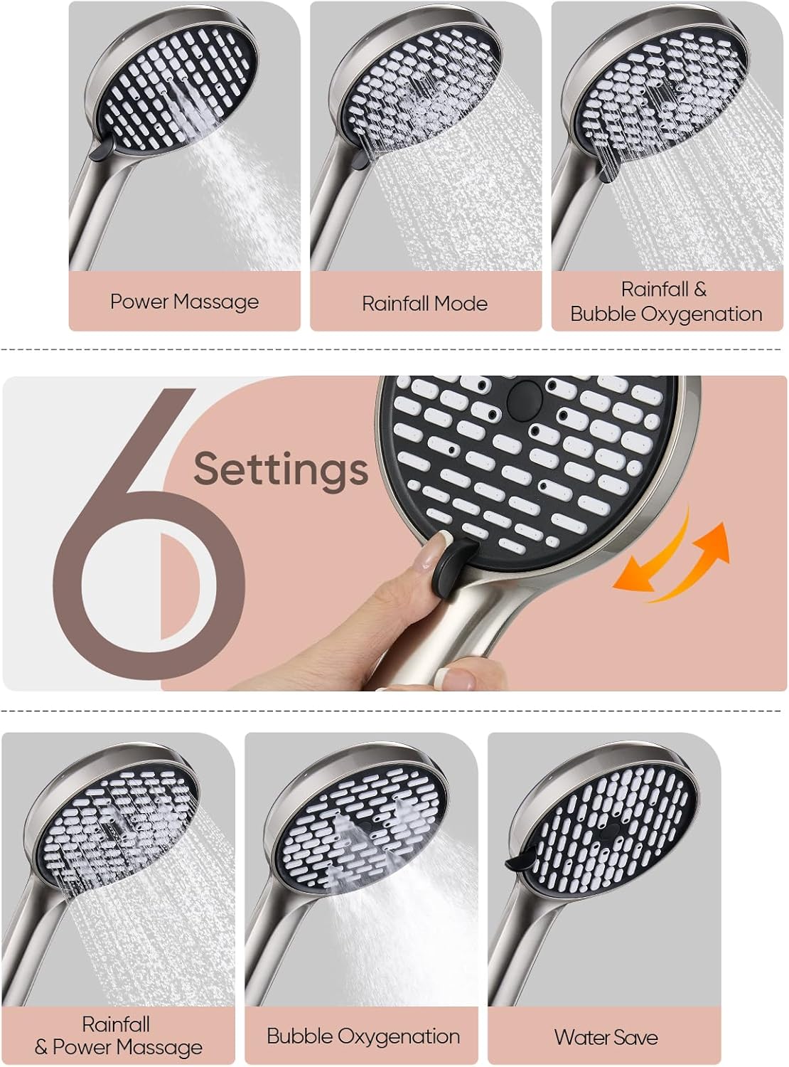 Cobbe 118 Inch Rain Shower Head with 6 Modes and Adjustable Arm