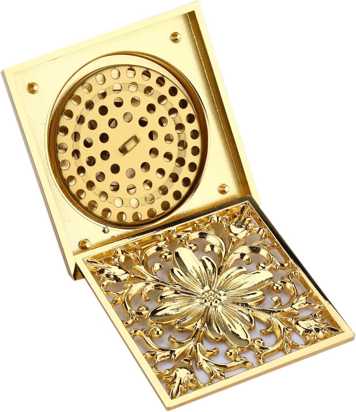 Antique Brass Square Floor Drain with Strainer