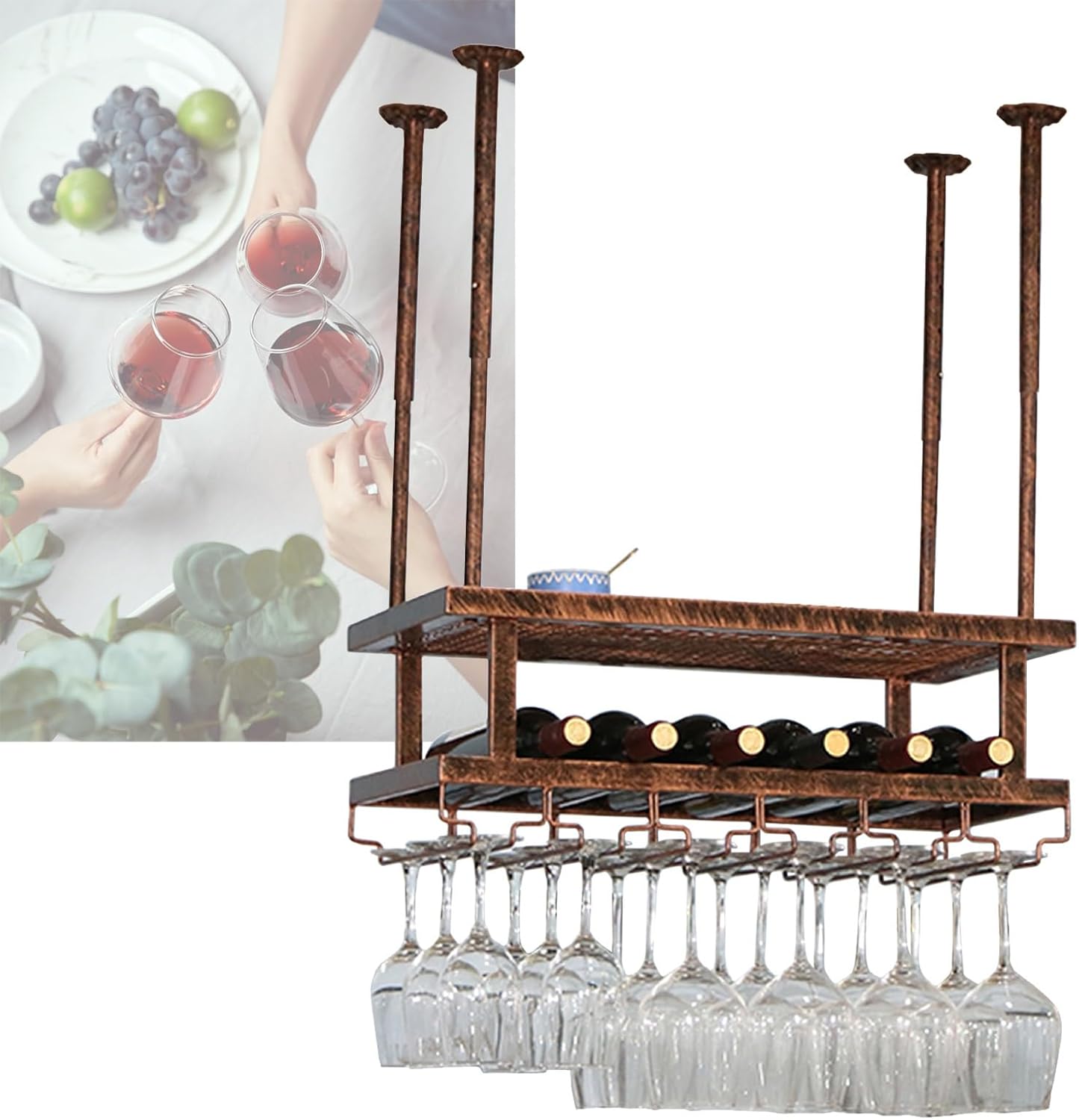 Whalebee Metal Wine Glass Holder Black Bronze Hanging Rack