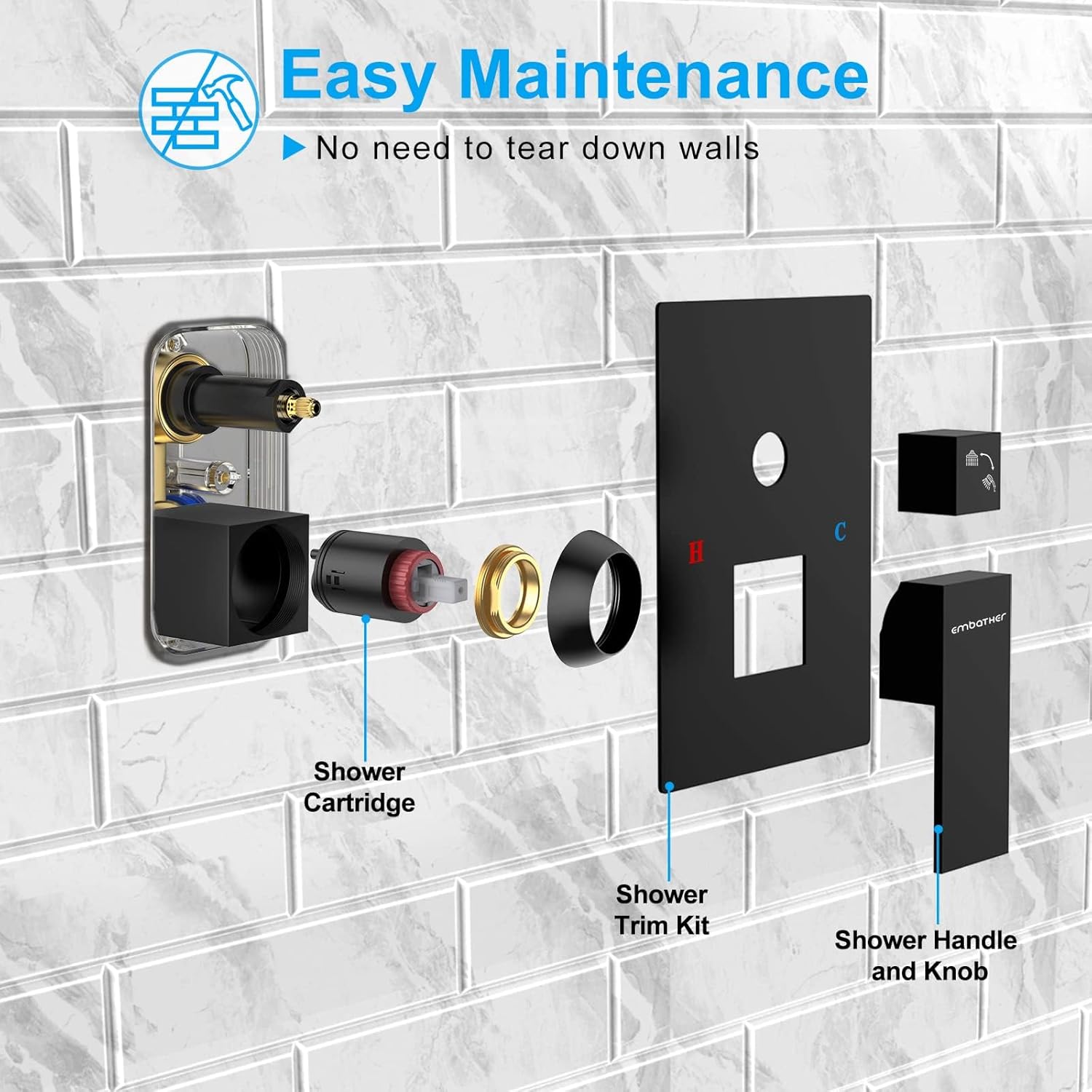 EMBATHER Black Rainhead Shower System Set