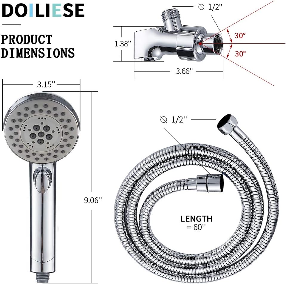 DOILIESE 6-Setting Massage Handheld Shower Head with Pause and Spa Spray - Chrome