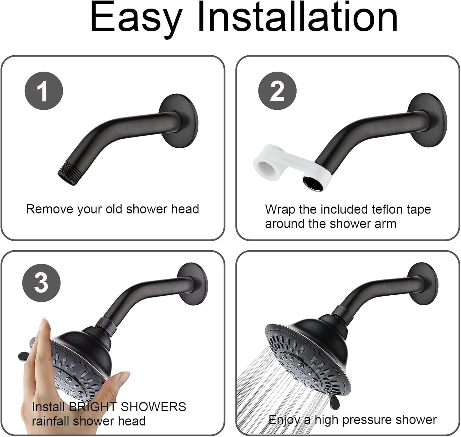 BRIGHT SHOWERS High Pressure Rain Showerhead with 5 Spray Settings