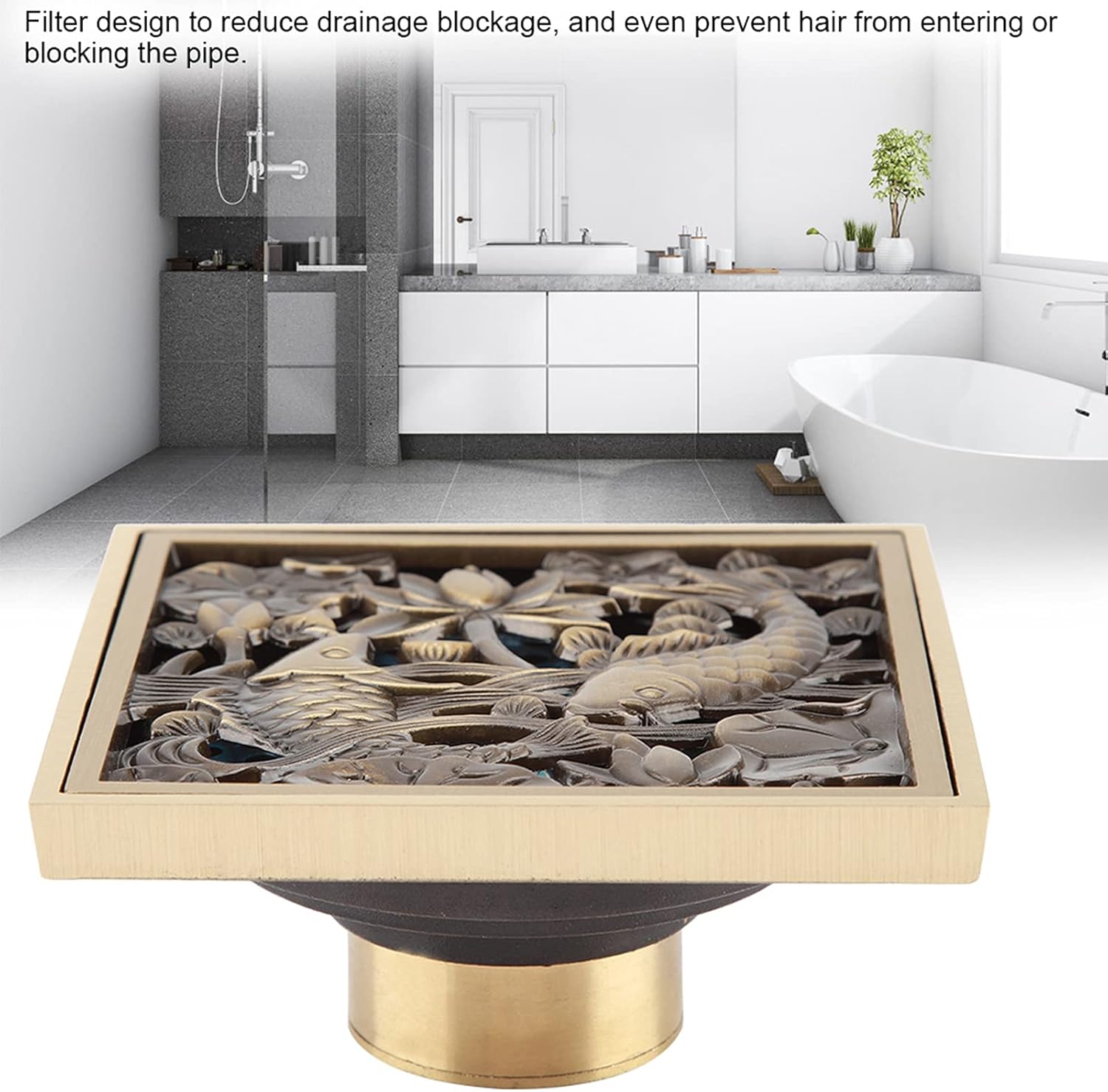Fafeicy Antique Brass Drain with Removable Cover 43x43x28in