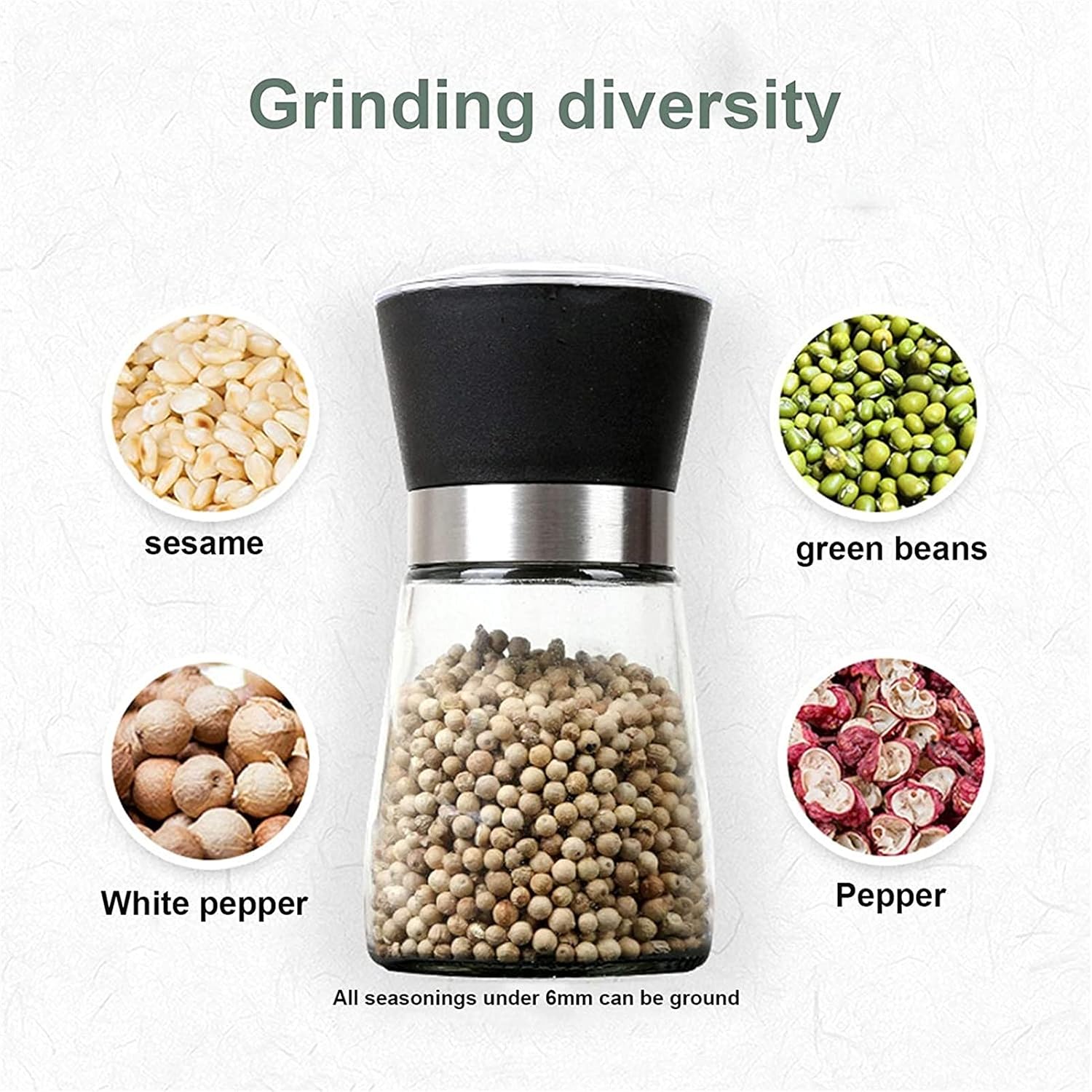 Adjustable Salt Pepper Grinder Set with Glass Body