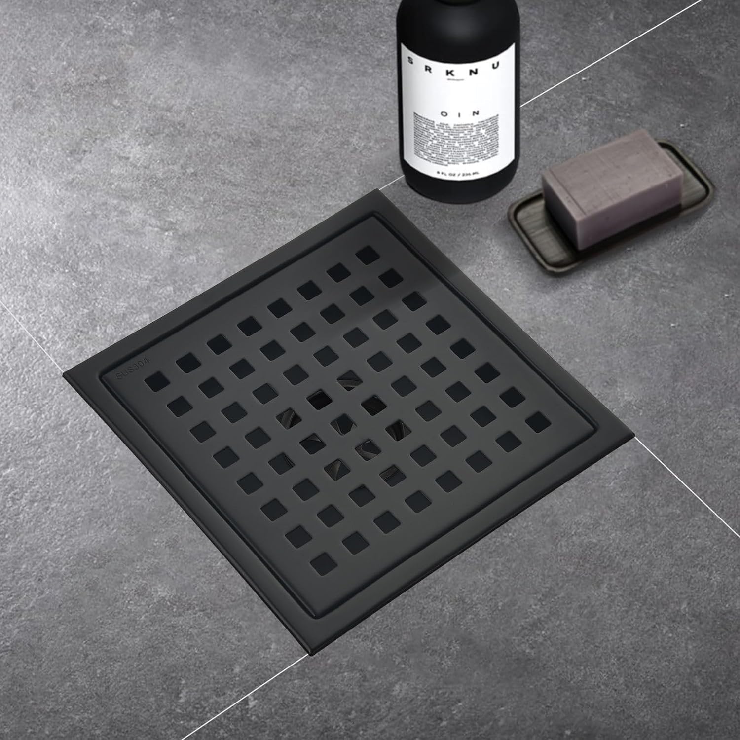 6 Inch Square Shower Drain with Flange and Hair Strainer